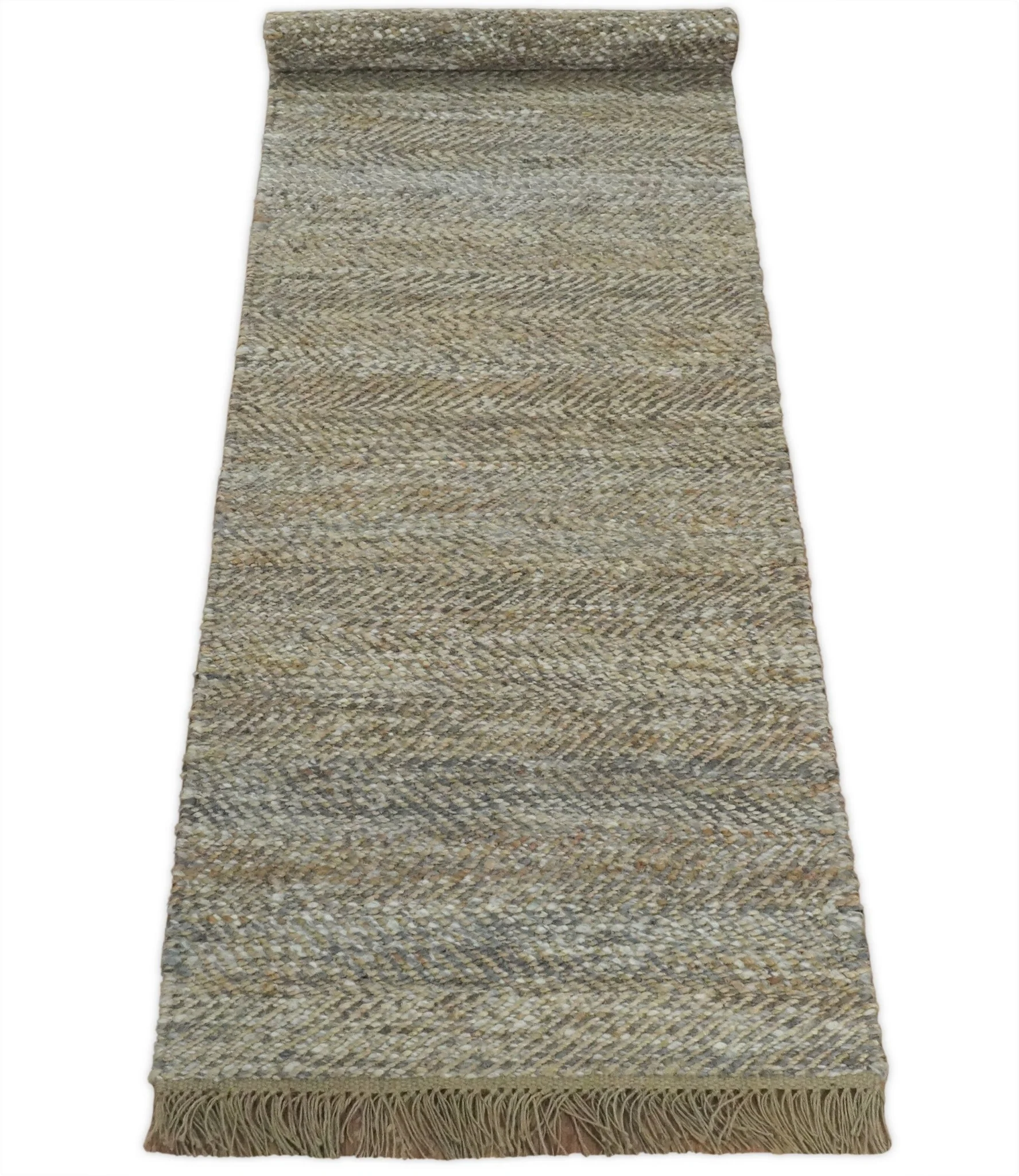 Hand Woven 100% Natural Fiber Jute and Wool Silver and Brown | JR11 - Image 12