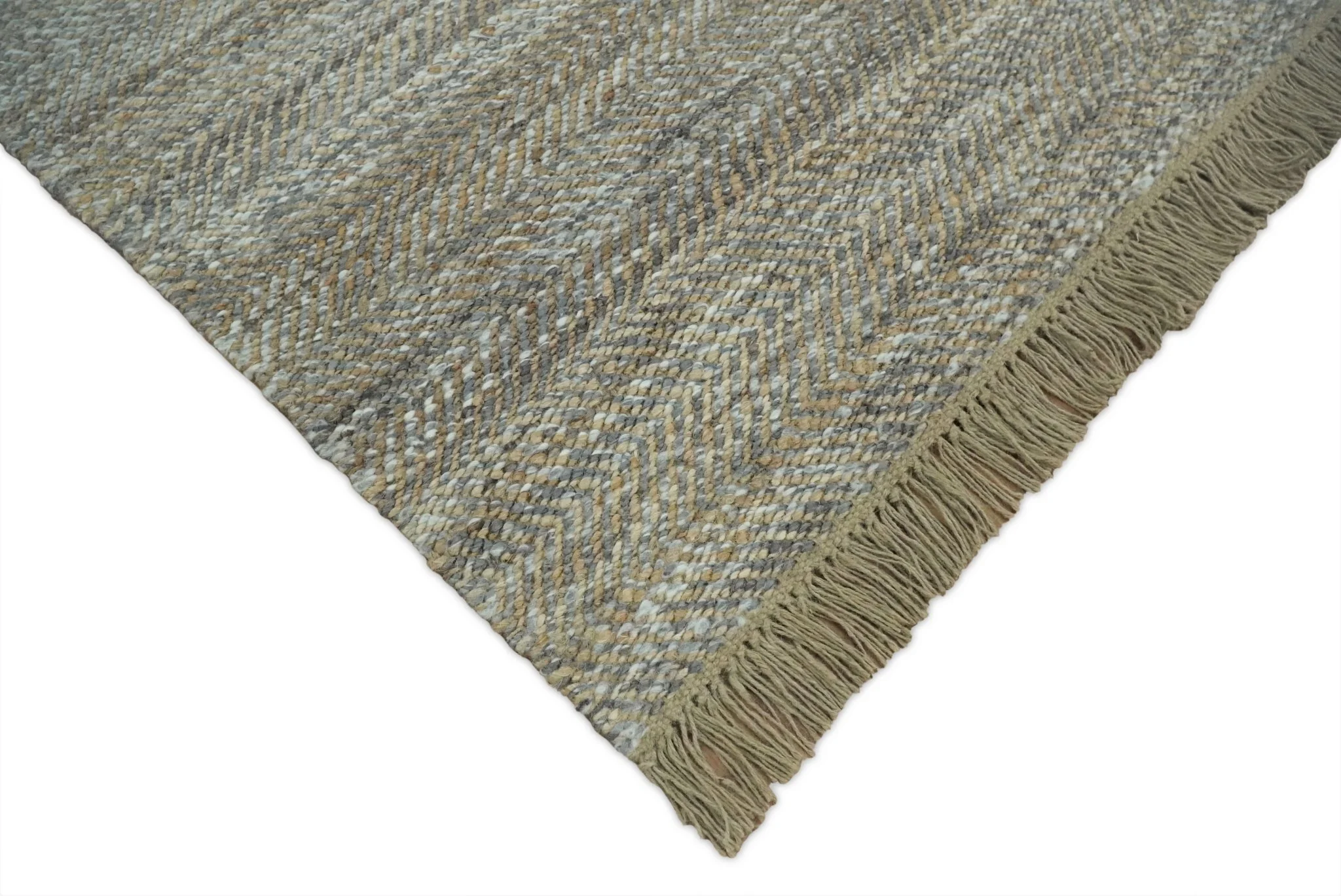 Hand Woven 100% Natural Fiber Jute and Wool Silver and Brown | JR11 - Image 6