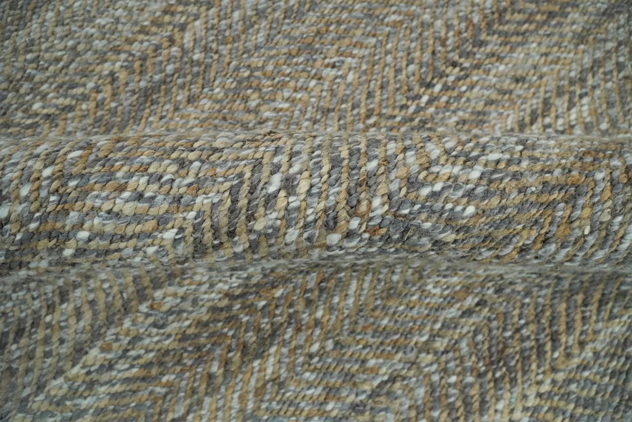 Hand Woven 100% Natural Fiber Jute and Wool Silver and Brown | JR11 - Image 7