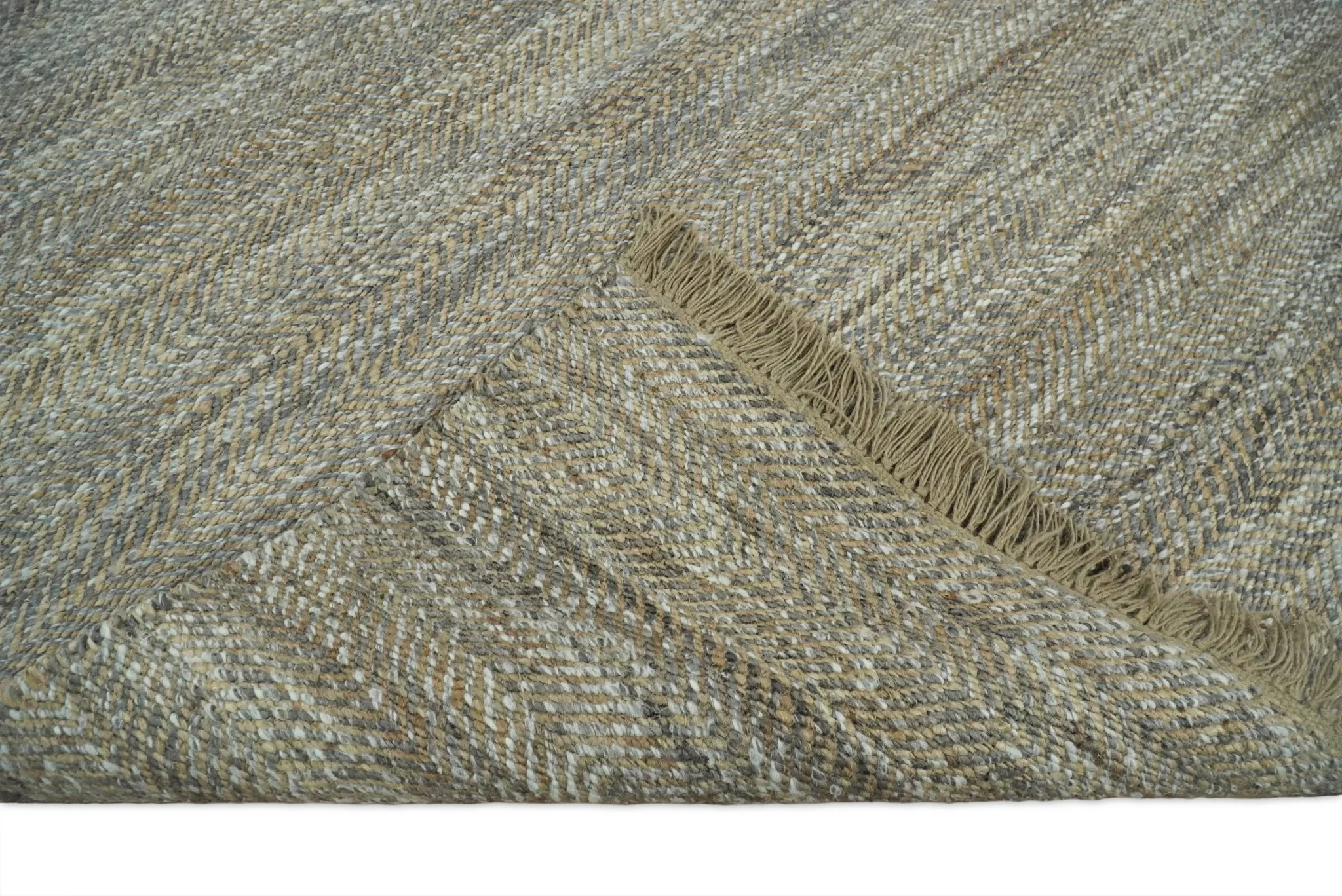 Hand Woven 100% Natural Fiber Jute and Wool Silver and Brown | JR11 - Image 8