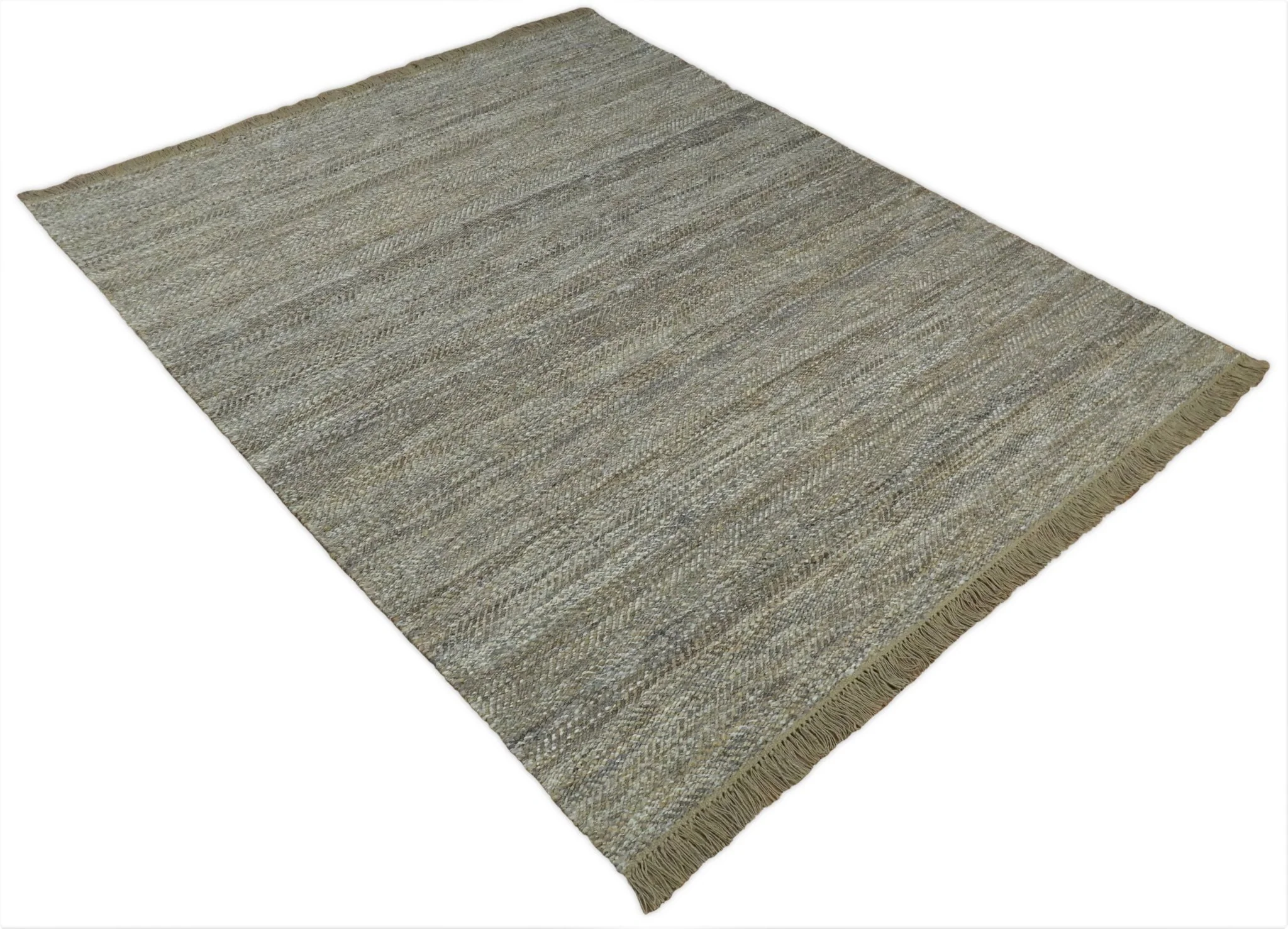 Hand Woven 100% Natural Fiber Jute and Wool Silver and Brown | JR11 - Image 9