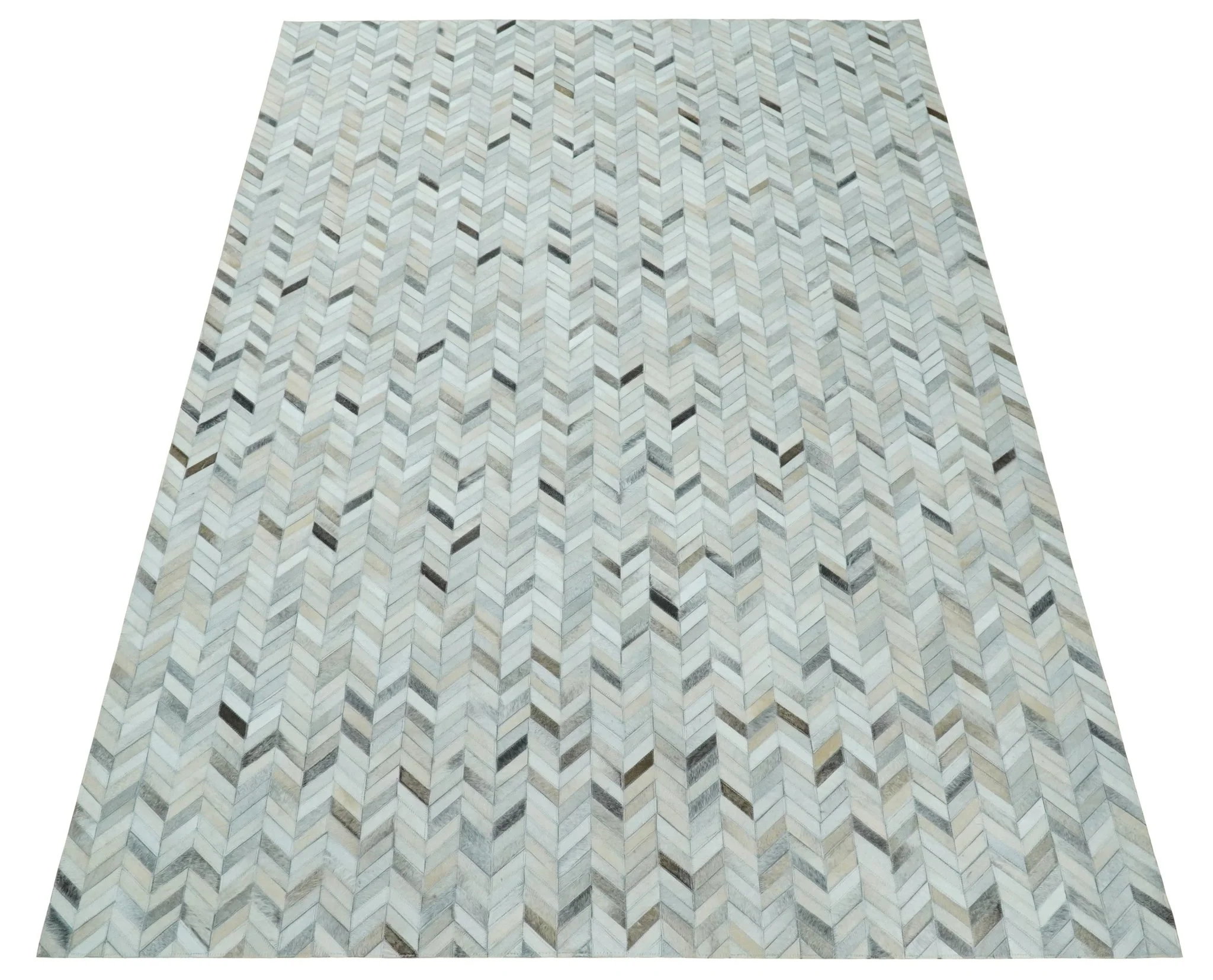 5x8 and 8x10 Genuine Leather Chevron Design Handmade Ivory and Silver Area Rug | LR4 - Image 4
