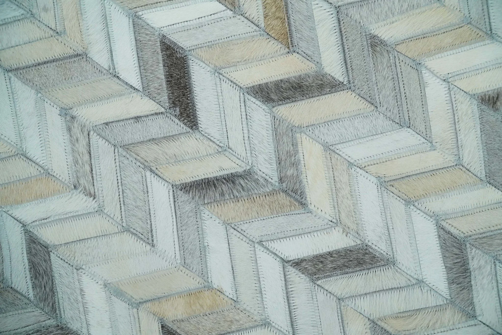 5x8 and 8x10 Genuine Leather Chevron Design Handmade Ivory and Silver Area Rug | LR4 - Image 8