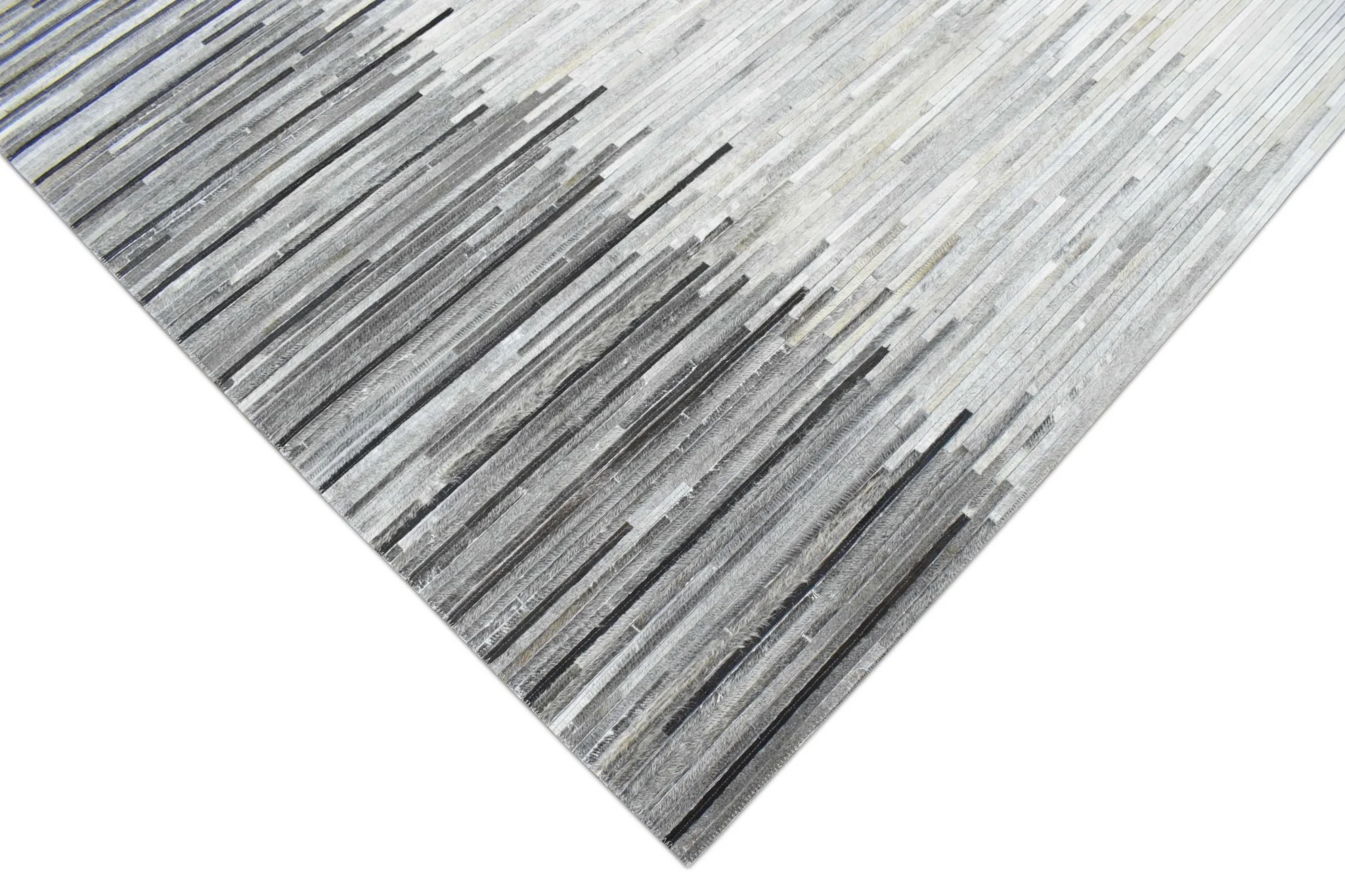 Hairon Leather Stripe Design Handmade Gray and Silver Area Rug, Hand Stitched Genuine Leather Rug | LR5 - Image 3