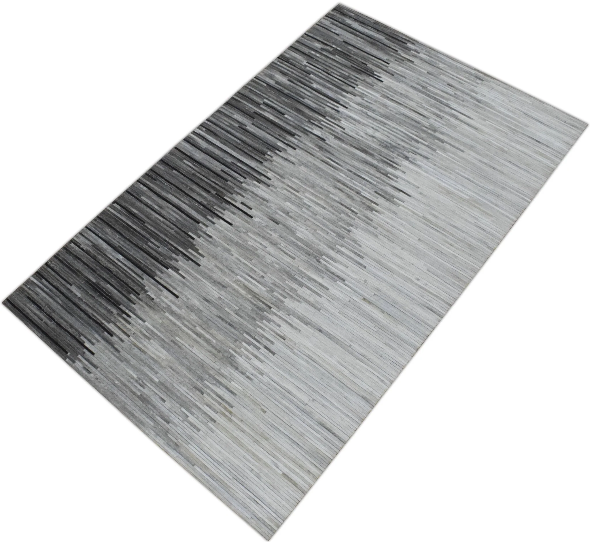 Hairon Leather Stripe Design Handmade Gray and Silver Area Rug, Hand Stitched Genuine Leather Rug | LR5 - Image 4
