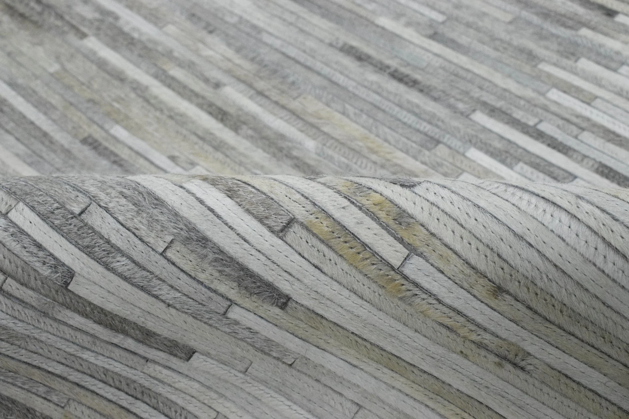 Hairon Leather Stripe Design Handmade Gray and Silver Area Rug, Hand Stitched Genuine Leather Rug | LR5 - Image 5