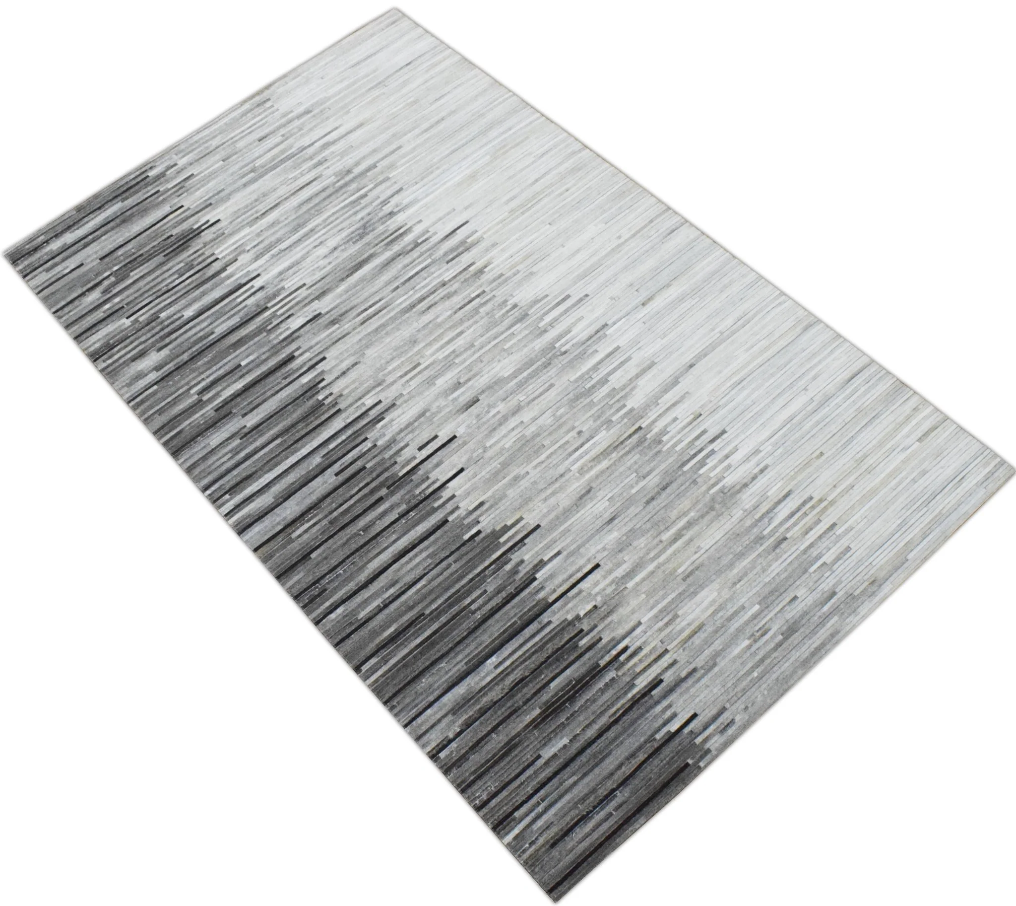 Hairon Leather Stripe Design Handmade Gray and Silver Area Rug, Hand Stitched Genuine Leather Rug | LR5 - Image 8