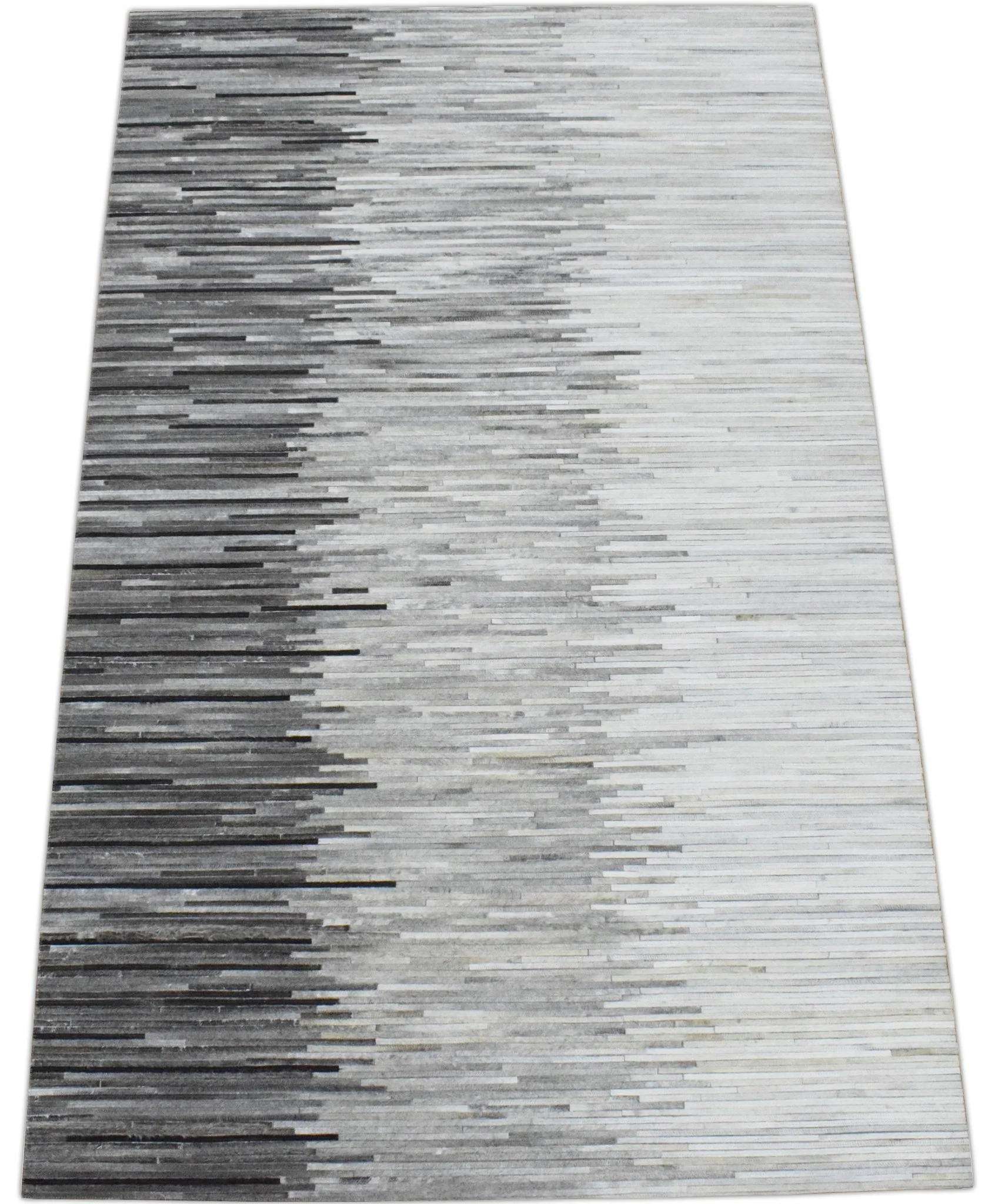 Hairon Leather Stripe Design Handmade Gray and Silver Area Rug, Hand Stitched Genuine Leather Rug | LR5 - Image 9