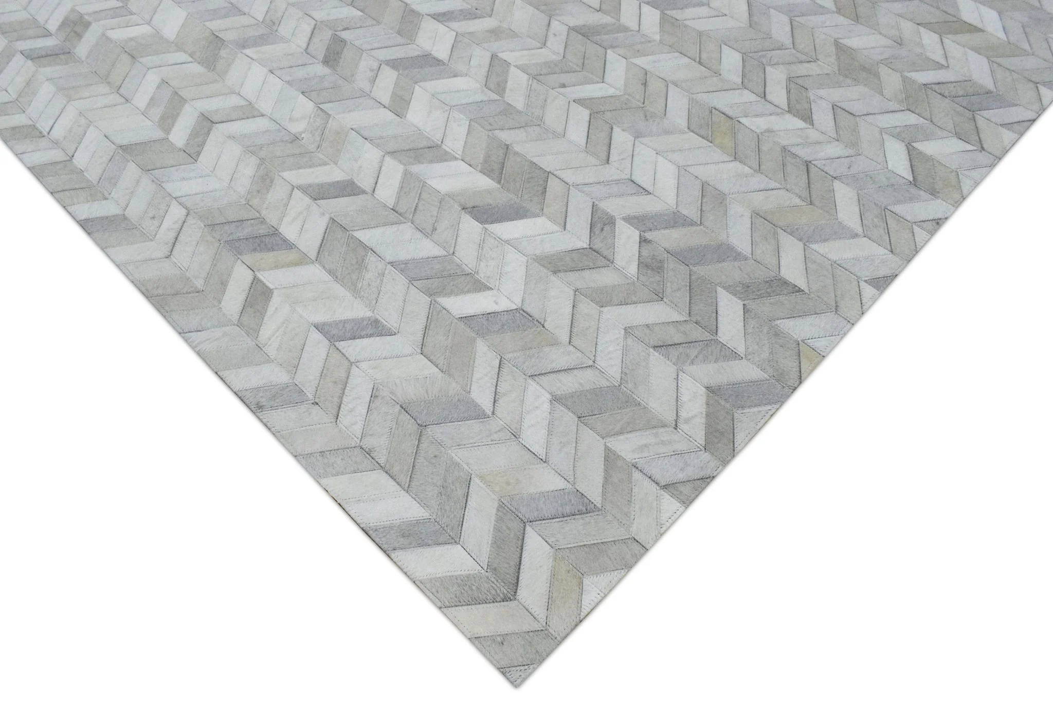 5x8 and 8x10 Genuine Leather Chevron Design Handmade Ivory and Beige Area Rug | LR12 - Image 3