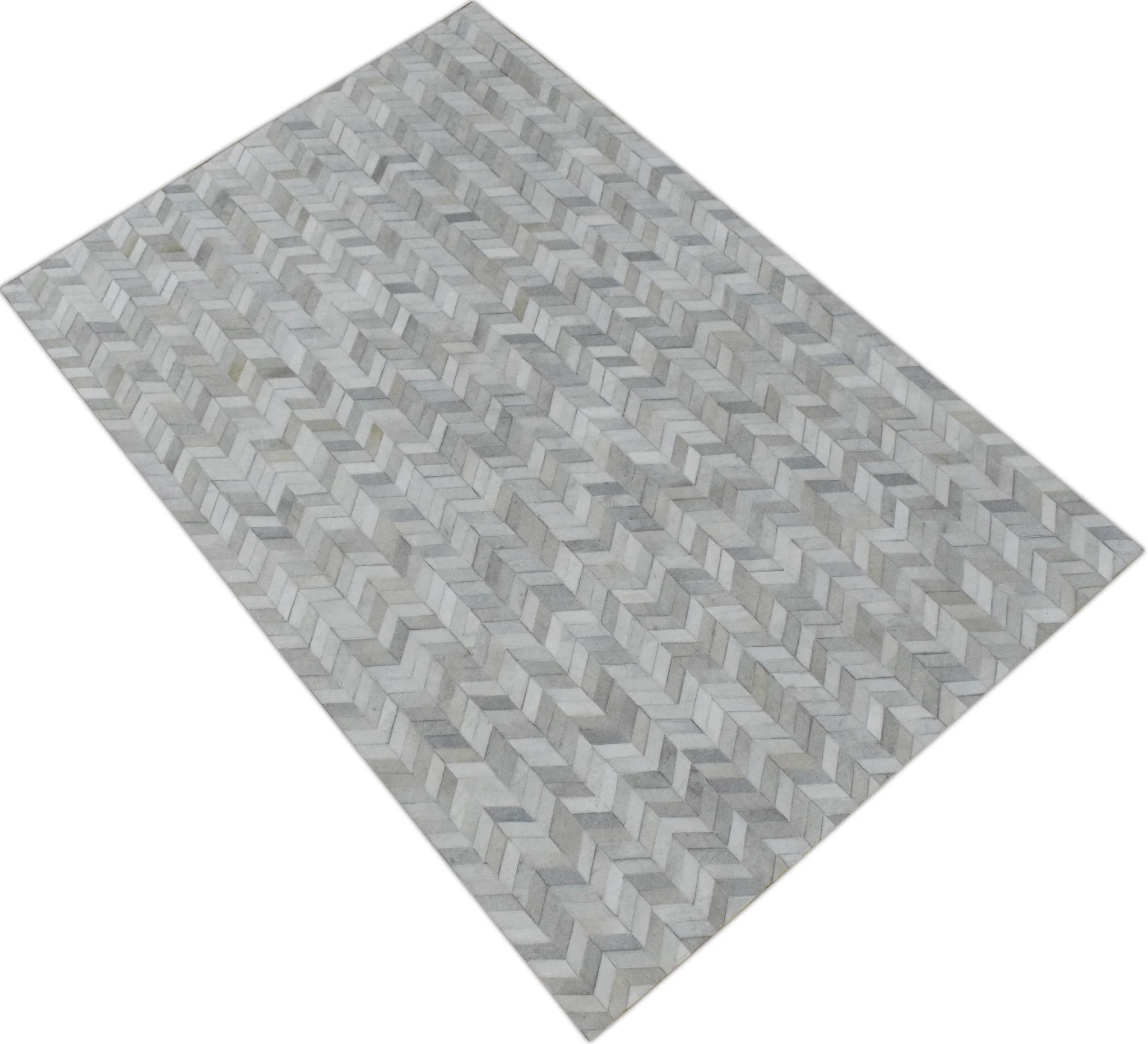 5x8 and 8x10 Genuine Leather Chevron Design Handmade Ivory and Beige Area Rug | LR12 - Image 4