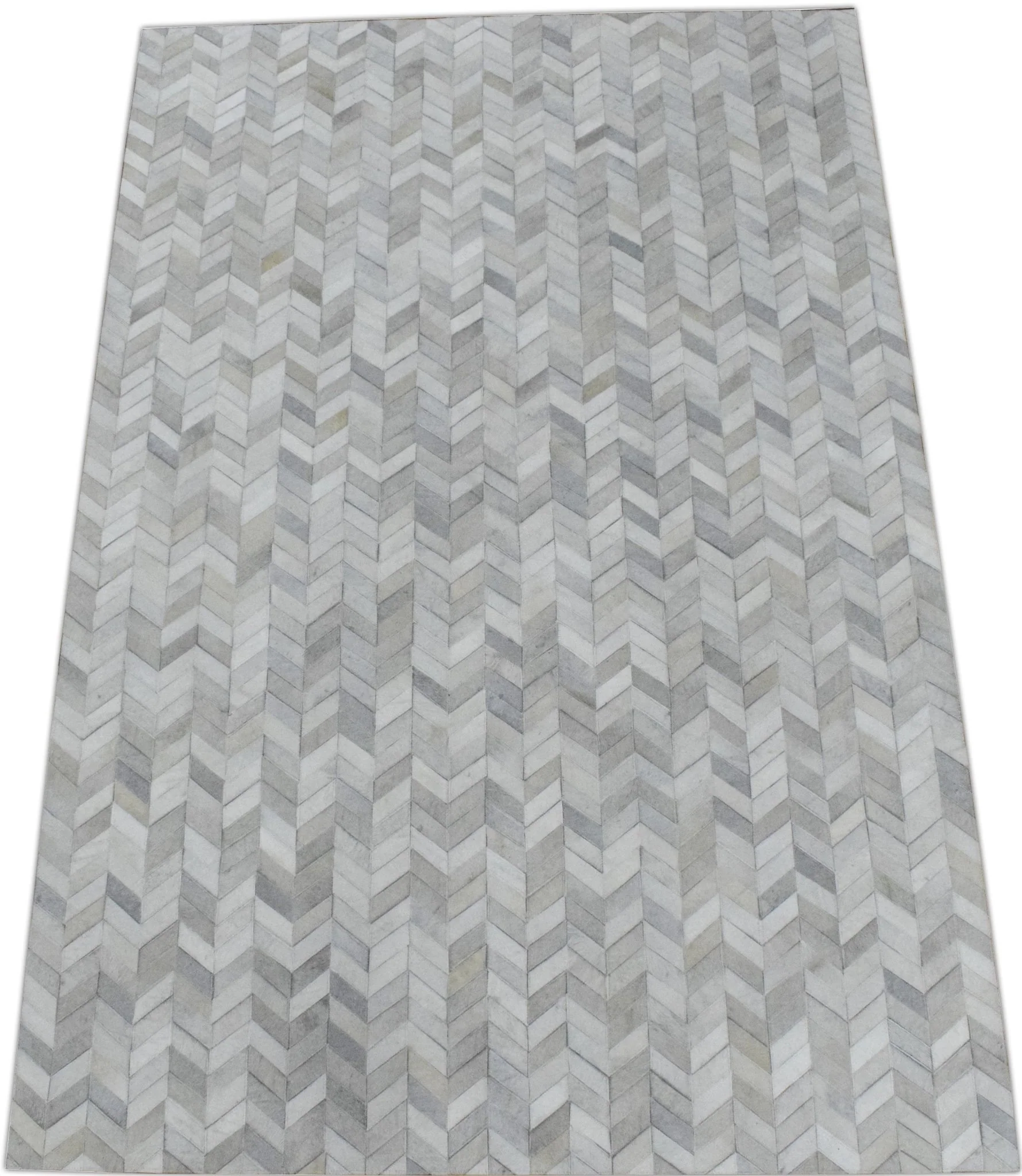 5x8 and 8x10 Genuine Leather Chevron Design Handmade Ivory and Beige Area Rug | LR12 - Image 8