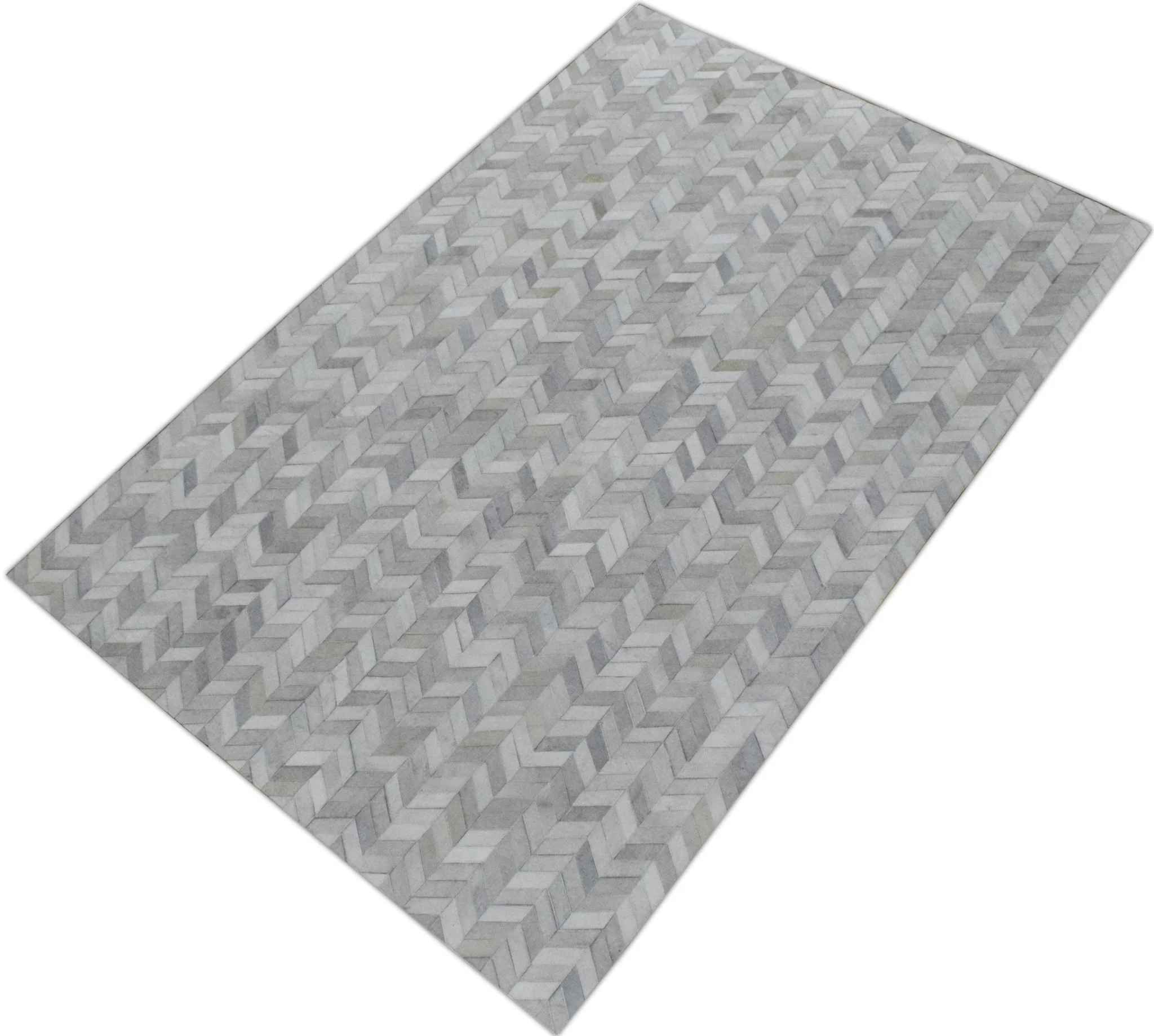 5x8 and 8x10 Genuine Leather Chevron Design Handmade Ivory and Beige Area Rug | LR12 - Image 9
