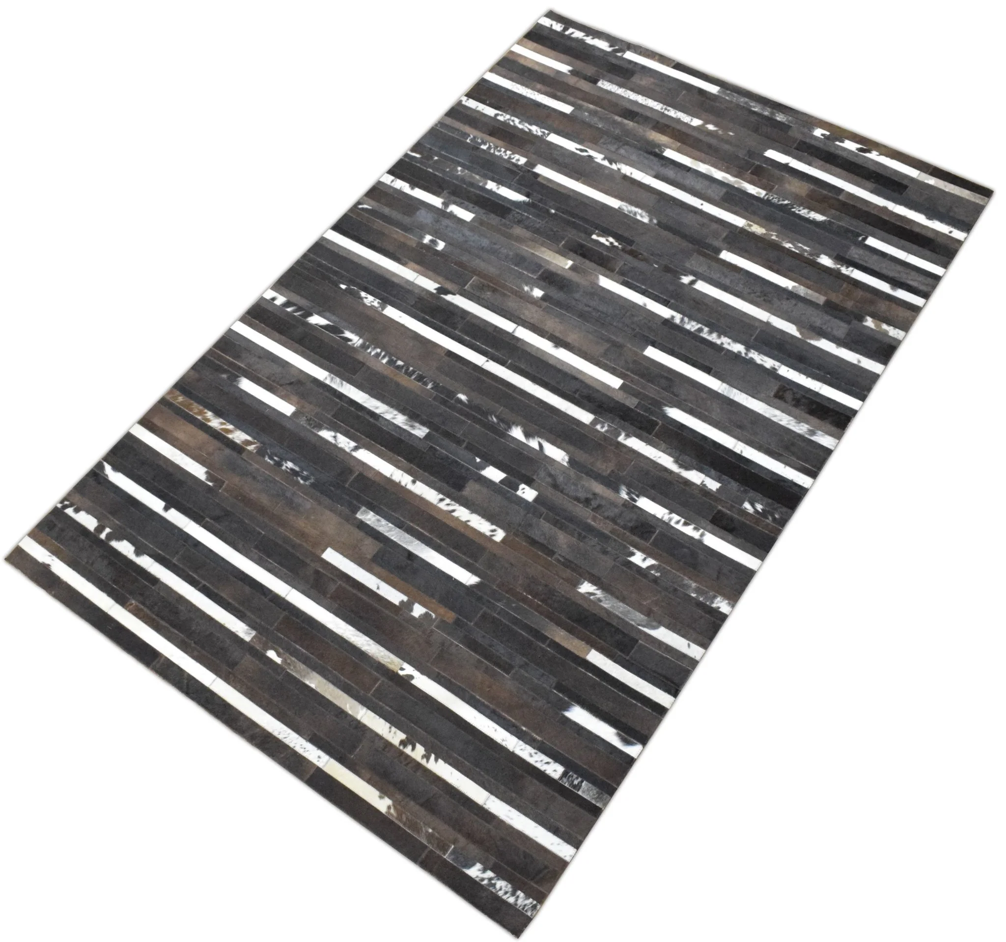 Handwoven Flatweave Hairon Genuine Leather Brown Tan and Ivory Area Rug | LR3 - Image 4
