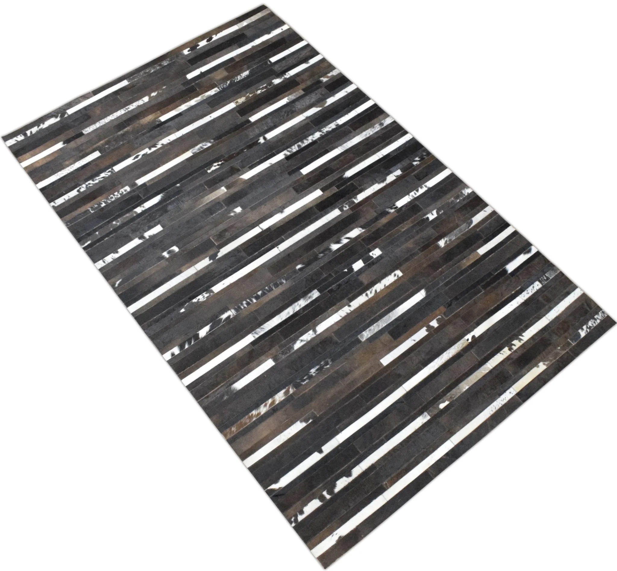 Handwoven Flatweave Hairon Genuine Leather Brown Tan and Ivory Area Rug | LR3 - Image 7