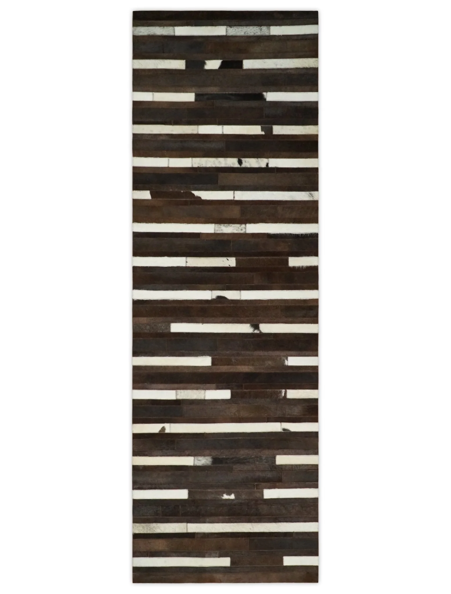 Handwoven Flatweave Hairon Genuine Leather Brown Tan and Ivory Area Rug | LR3 - Image 9