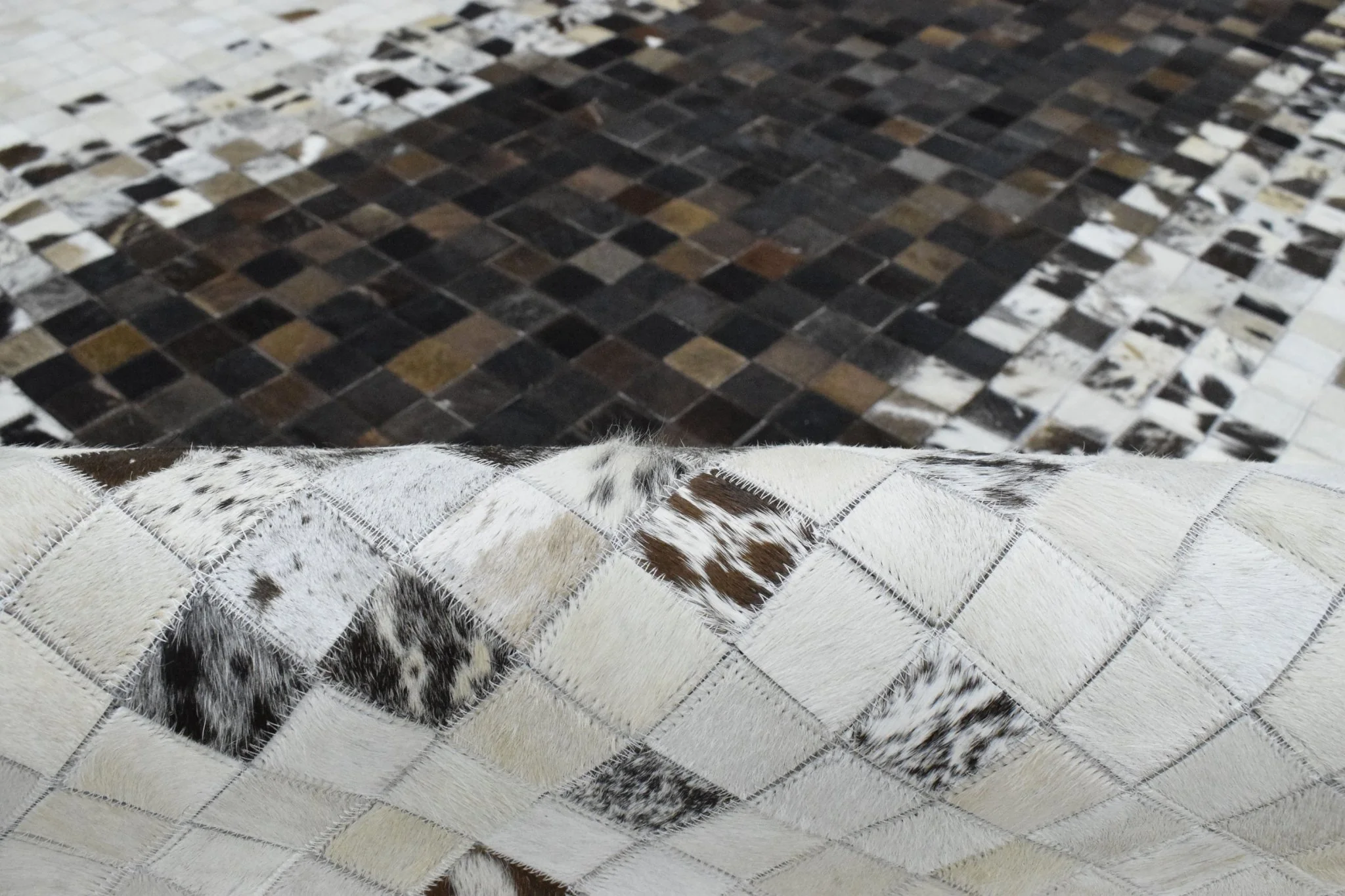 Handmade Hairon 5x8 and 8x10 Genuine Leather Handmade Brown and Ivory Leather Rug | LR8 - Image 5