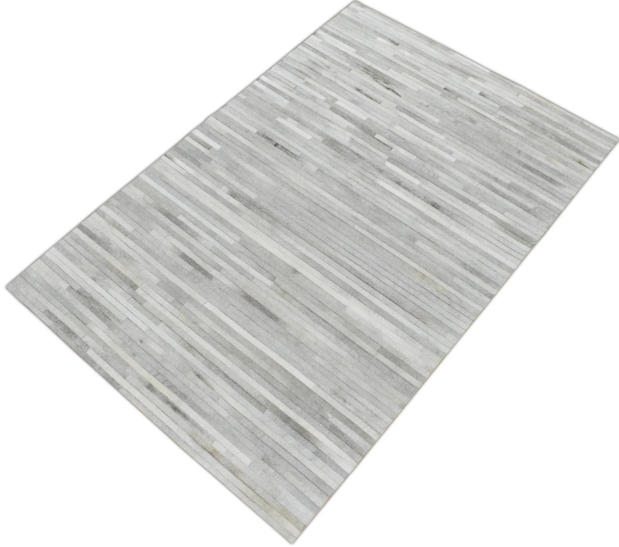 Handmade Hairon 5x8 Genuine Leather Handmade Ivory and Beige Area Rug | LR10 - Image 9