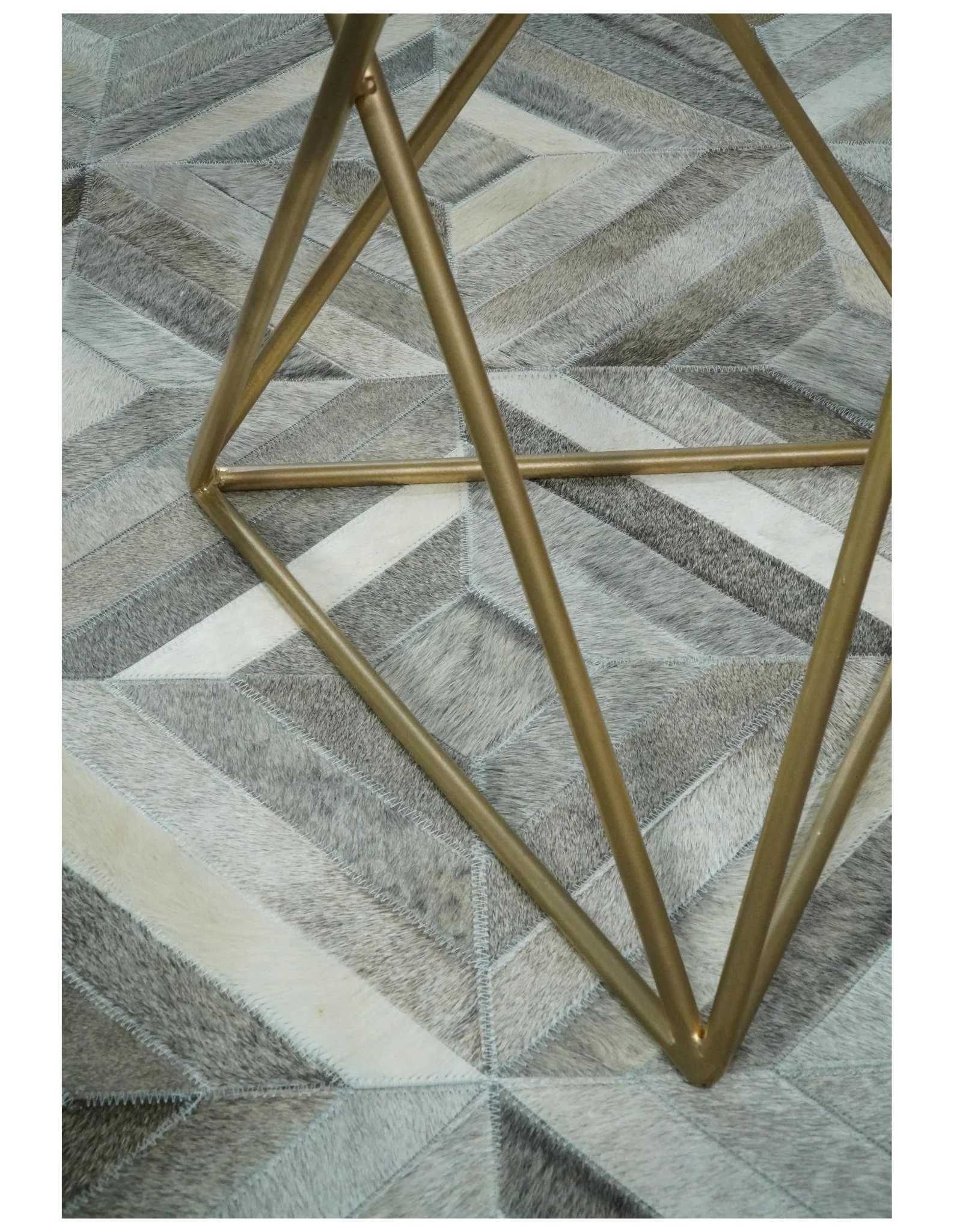 5x8 and 8x10 Hairon Genuine Leather Stripe Design Handmade Ivory, Brown and Gray Area Rug | LR11 - Image 6