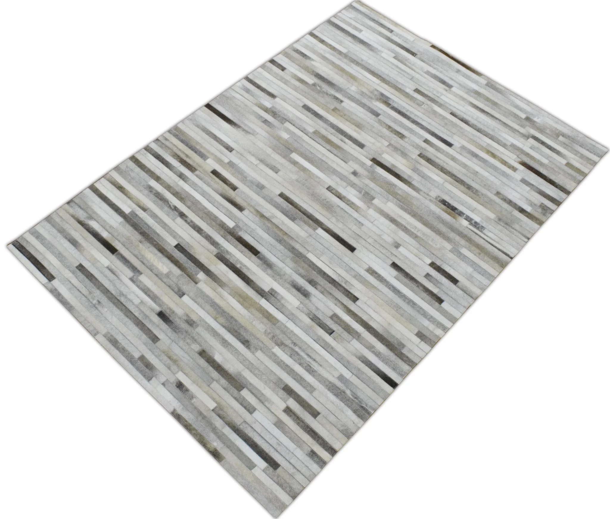 Handmade Hairon 5x8 Genuine Leather Stripe Design Beige and Ivory Area Rug | LR6 - Image 4