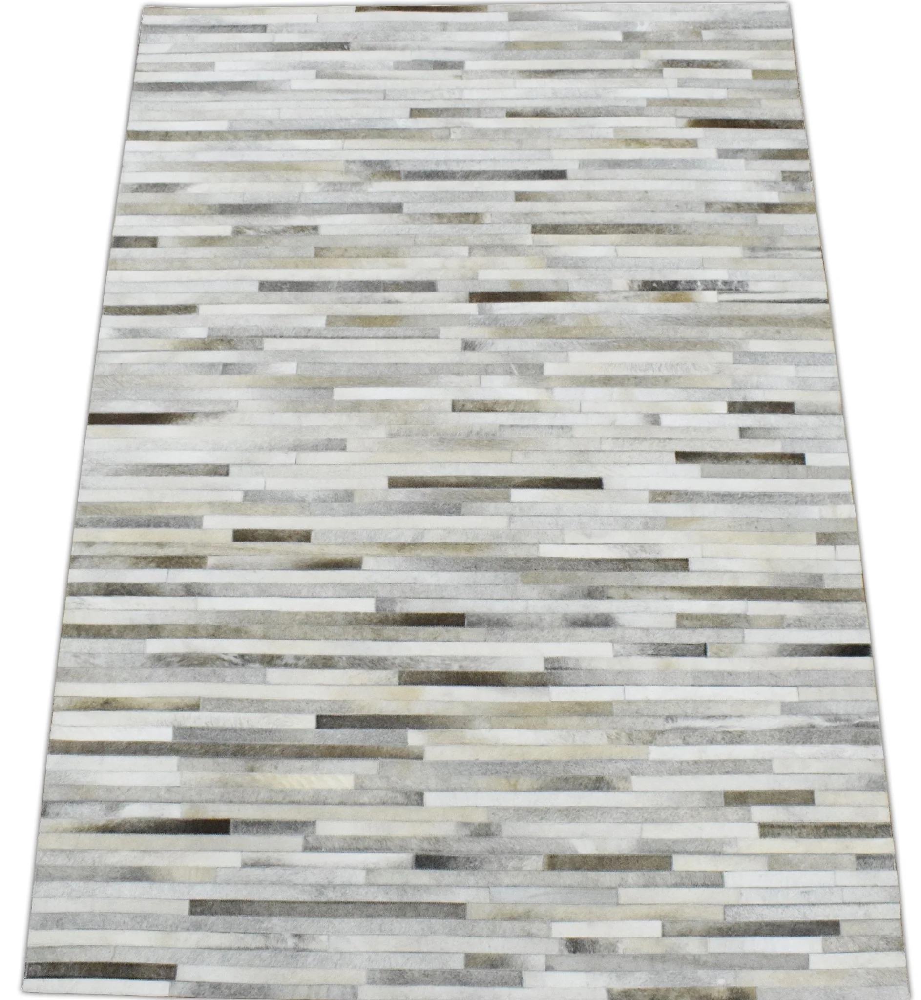 Handmade Hairon 5x8 Genuine Leather Stripe Design Beige and Ivory Area Rug | LR6 - Image 8