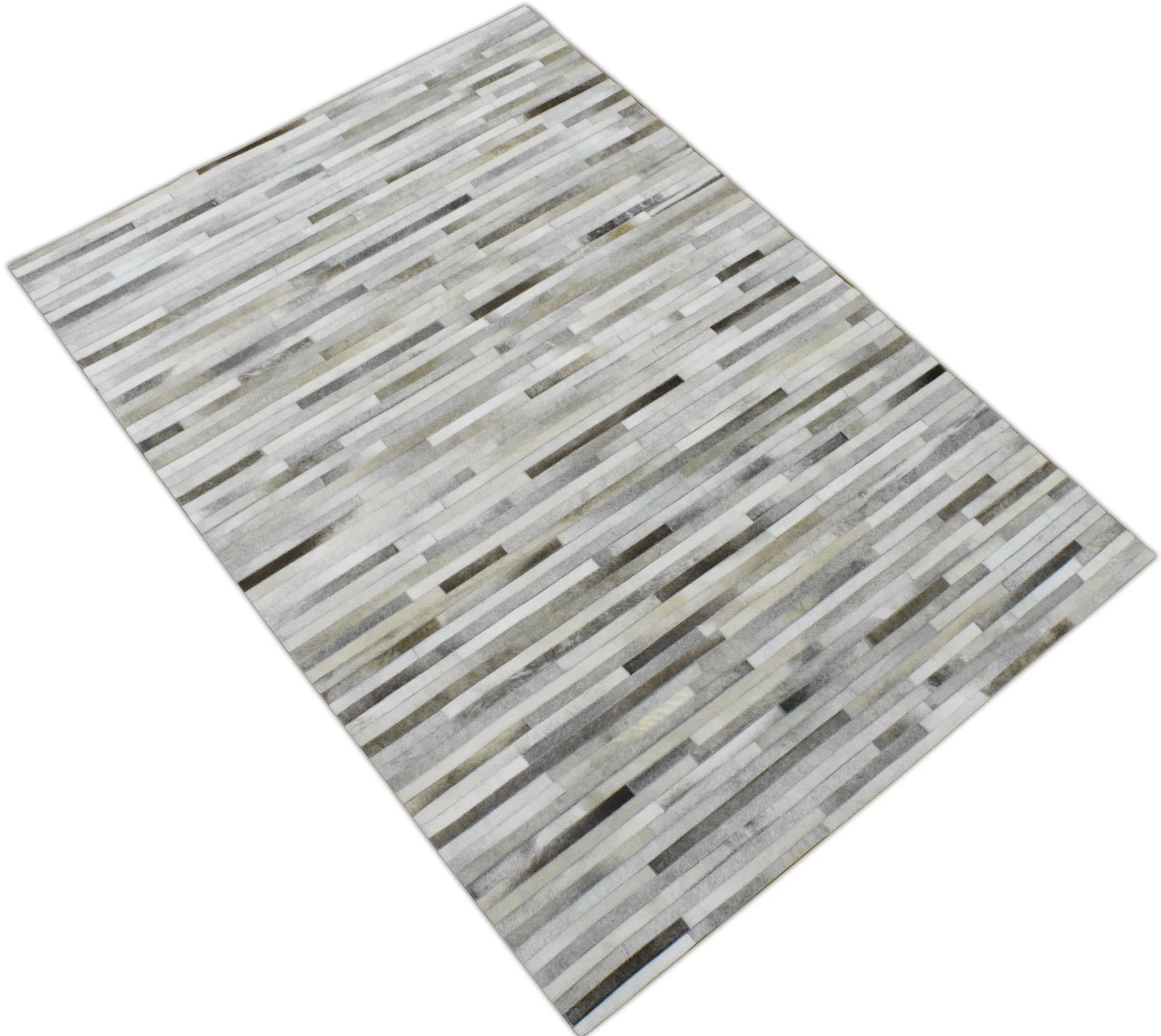 Handmade Hairon 5x8 Genuine Leather Stripe Design Beige and Ivory Area Rug | LR6 - Image 9