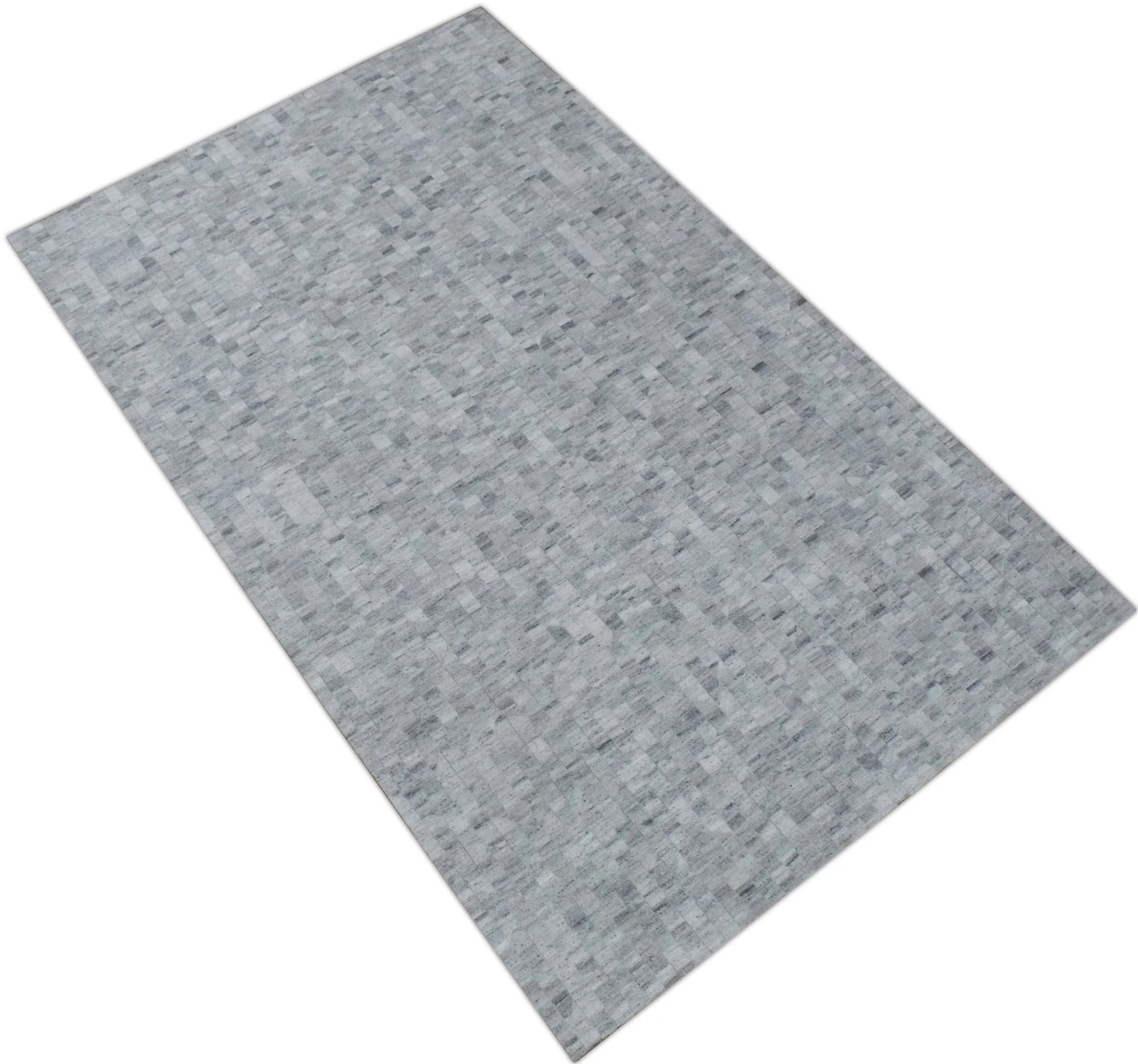 Handmade Hairon 5x8 Genuine Leather Geometric Design Gray and Silver Area Rug | LR13 - Image 4