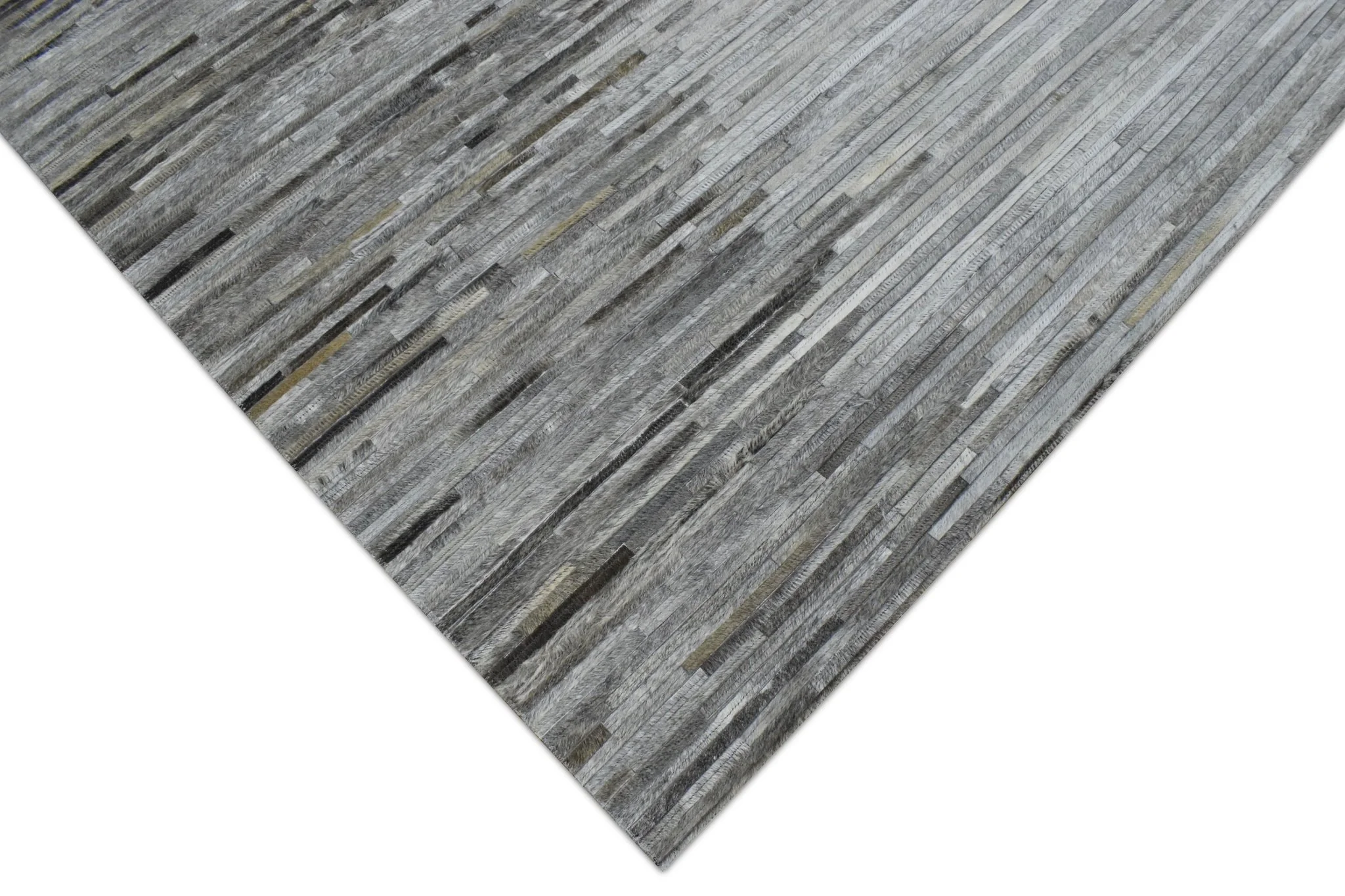 5x8 Hairon Genuine Leather Stripe Design Handmade Gray and Silver Area Rug | LR5B - Image 3