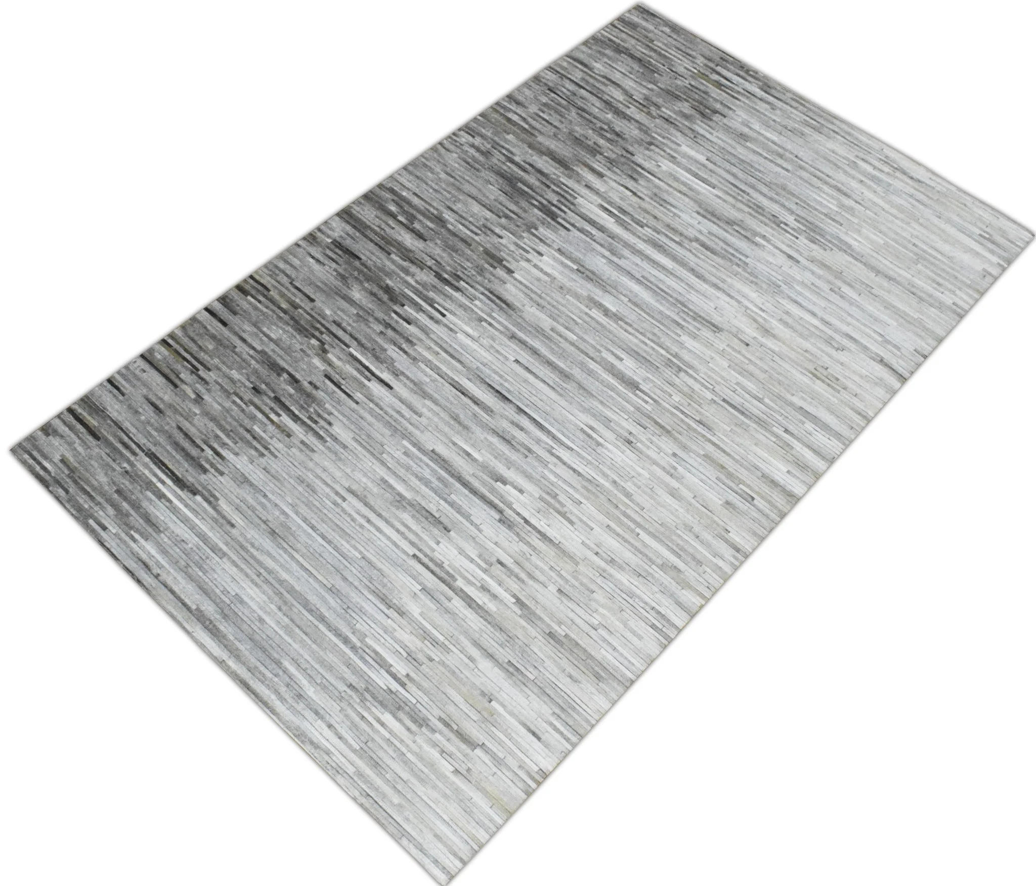 5x8 Hairon Genuine Leather Stripe Design Handmade Gray and Silver Area Rug | LR5B - Image 4