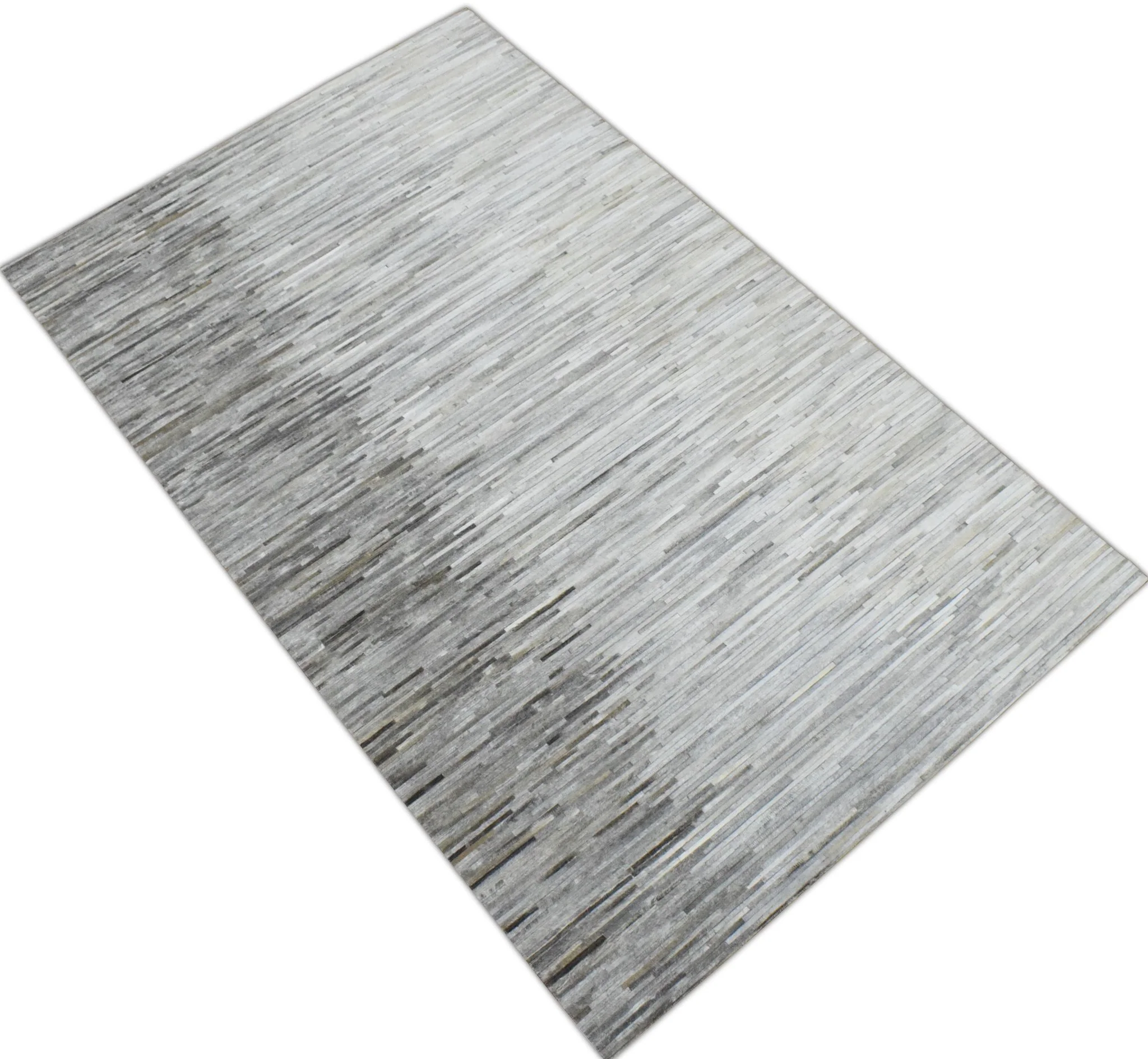 5x8 Hairon Genuine Leather Stripe Design Handmade Gray and Silver Area Rug | LR5B - Image 7