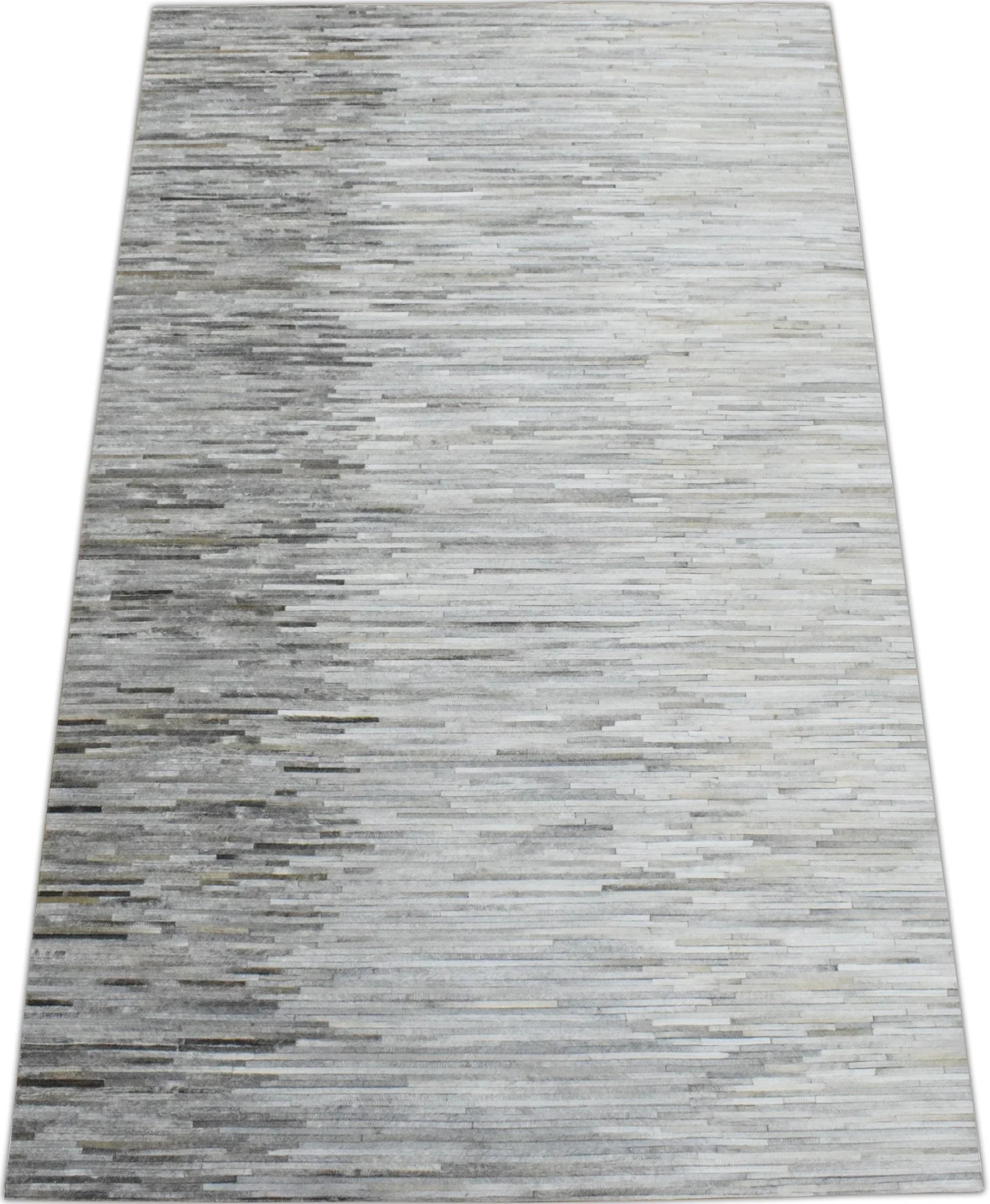 5x8 Hairon Genuine Leather Stripe Design Handmade Gray and Silver Area Rug | LR5B - Image 8