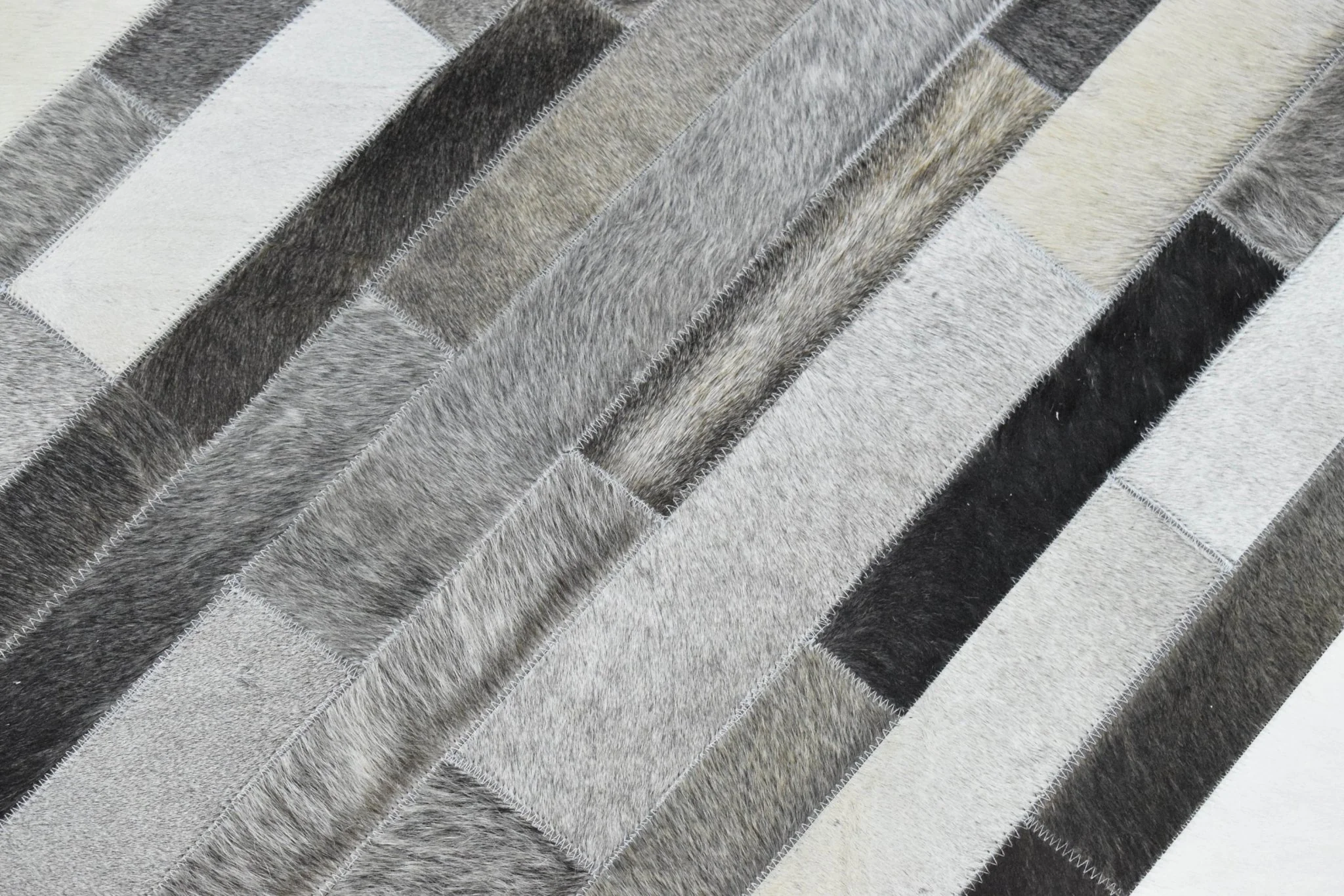 Handmade Hairon 5x8 Genuine Leather Stripe Design Gray and Silver Area Rug | LR7 - Image 2