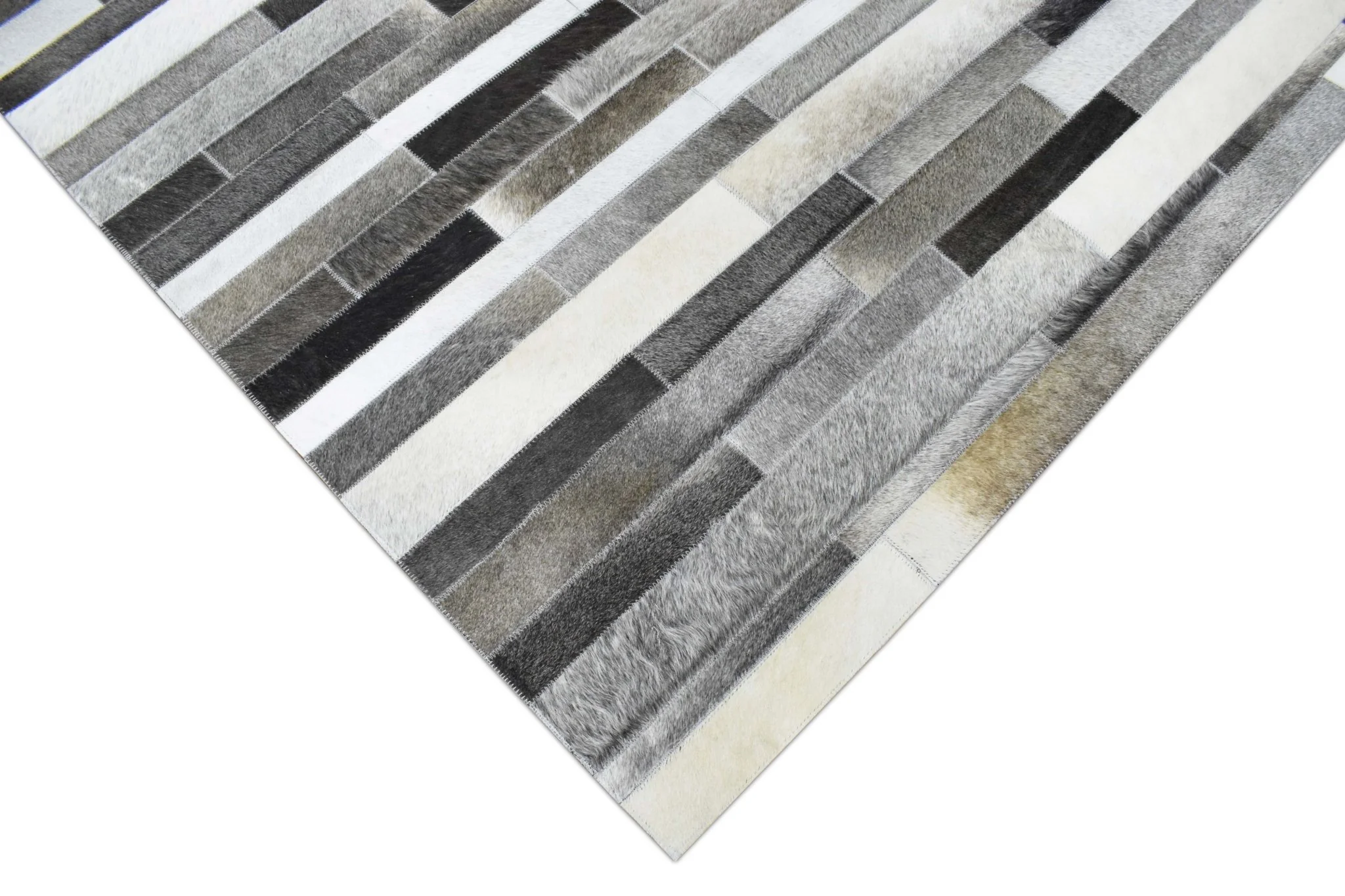Handmade Hairon 5x8 Genuine Leather Stripe Design Gray and Silver Area Rug | LR7 - Image 3