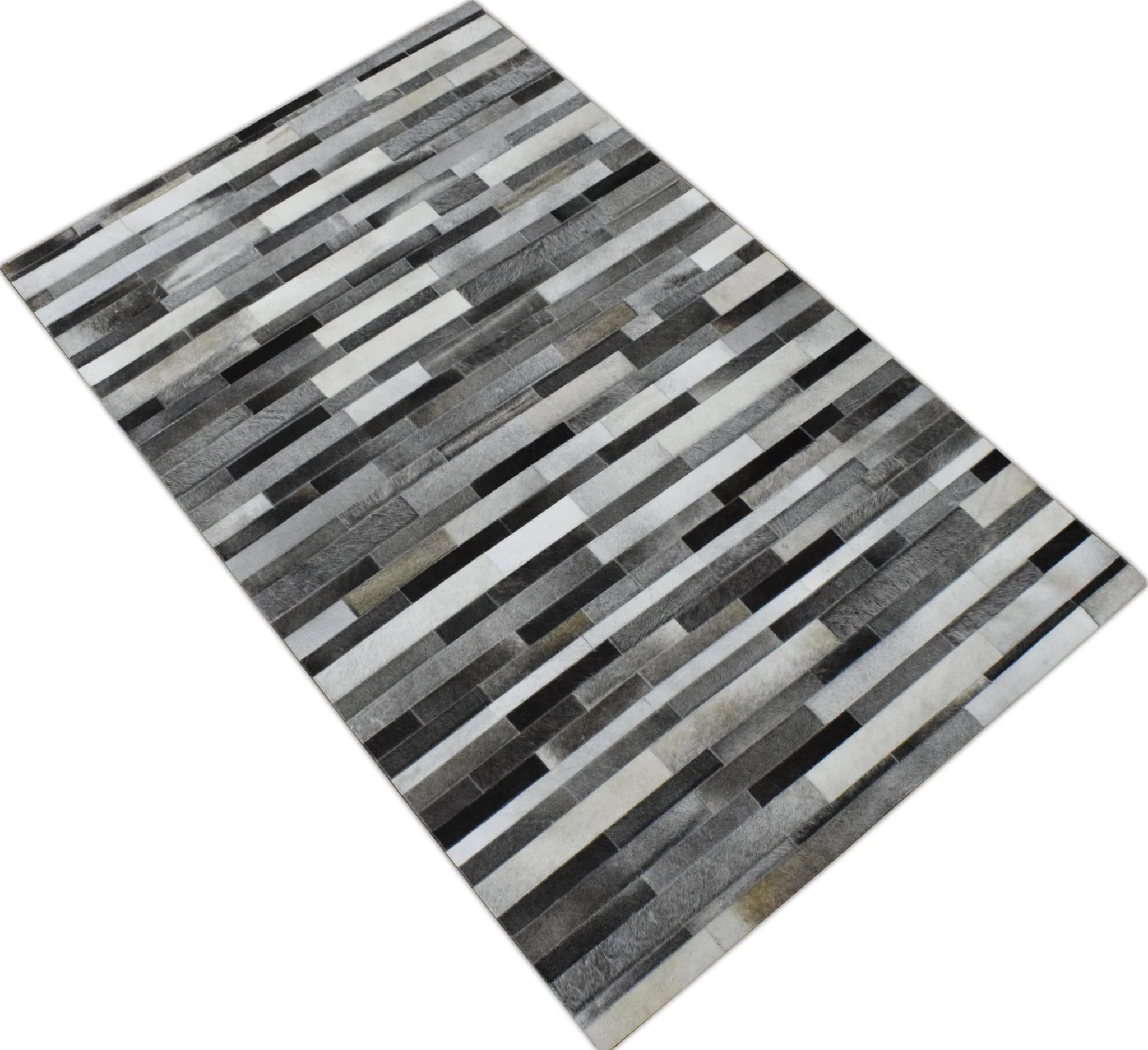 Handmade Hairon 5x8 Genuine Leather Stripe Design Gray and Silver Area Rug | LR7 - Image 4