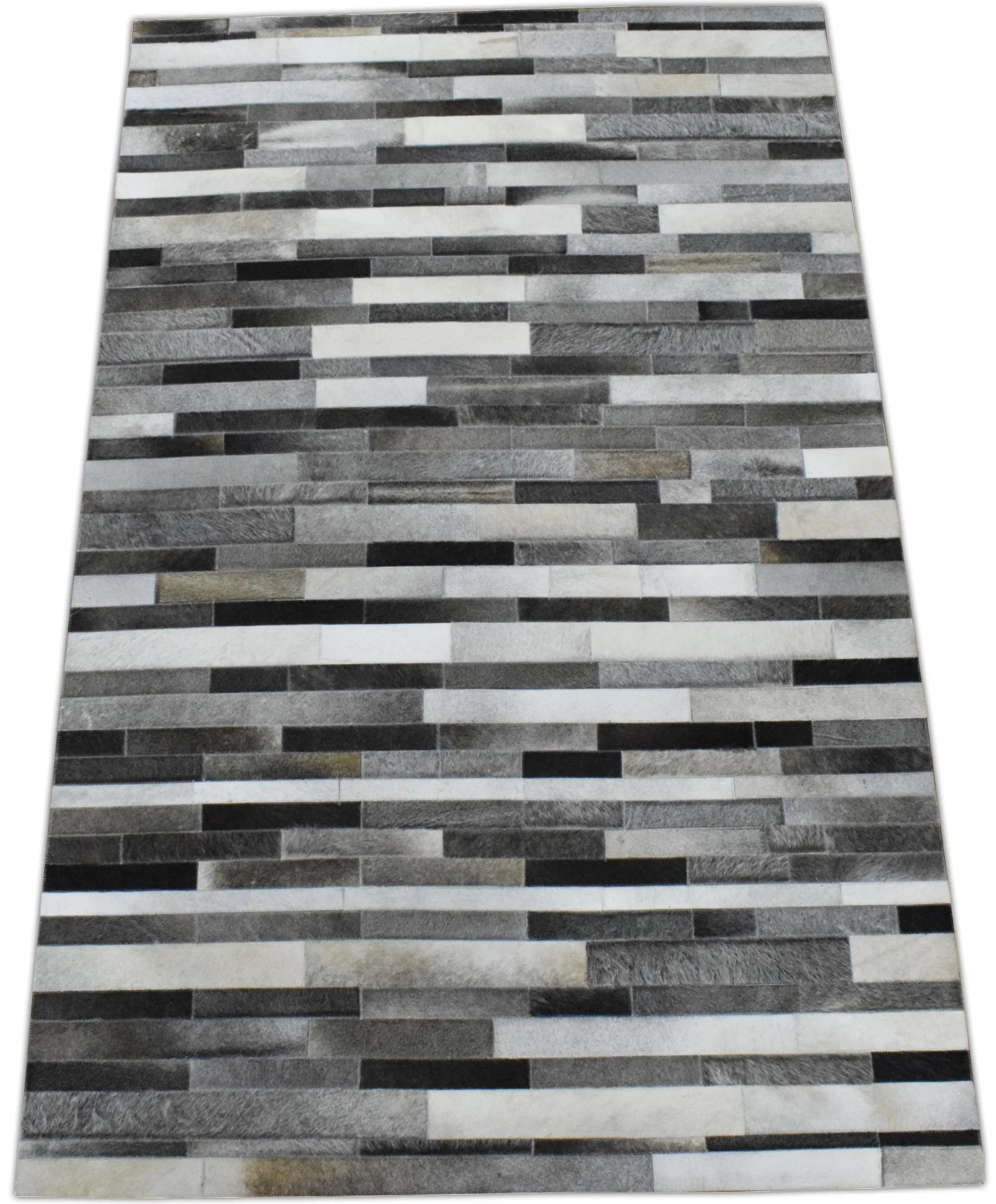 Handmade Hairon 5x8 Genuine Leather Stripe Design Gray and Silver Area Rug | LR7 - Image 8