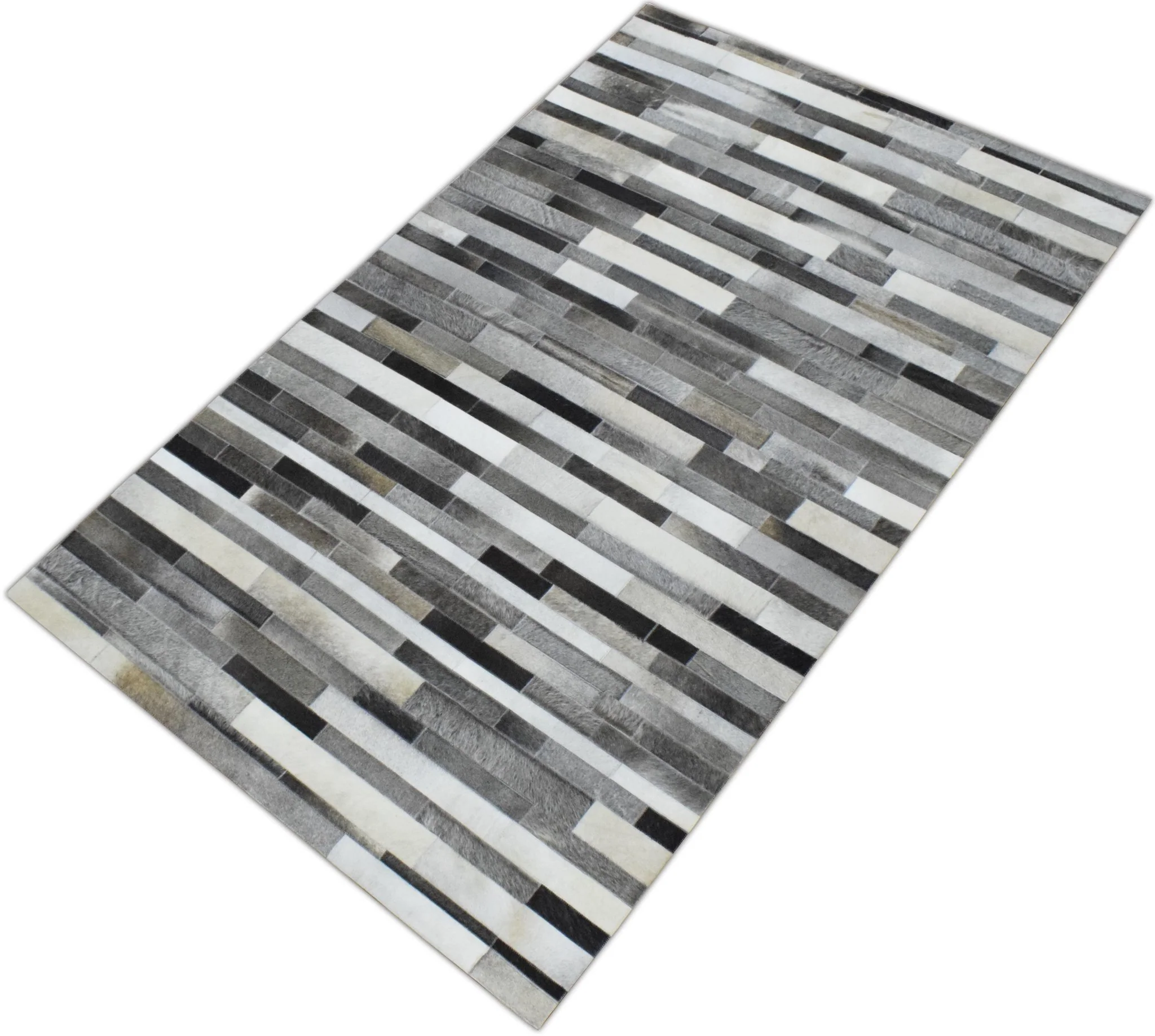 Handmade Hairon 5x8 Genuine Leather Stripe Design Gray and Silver Area Rug | LR7 - Image 9