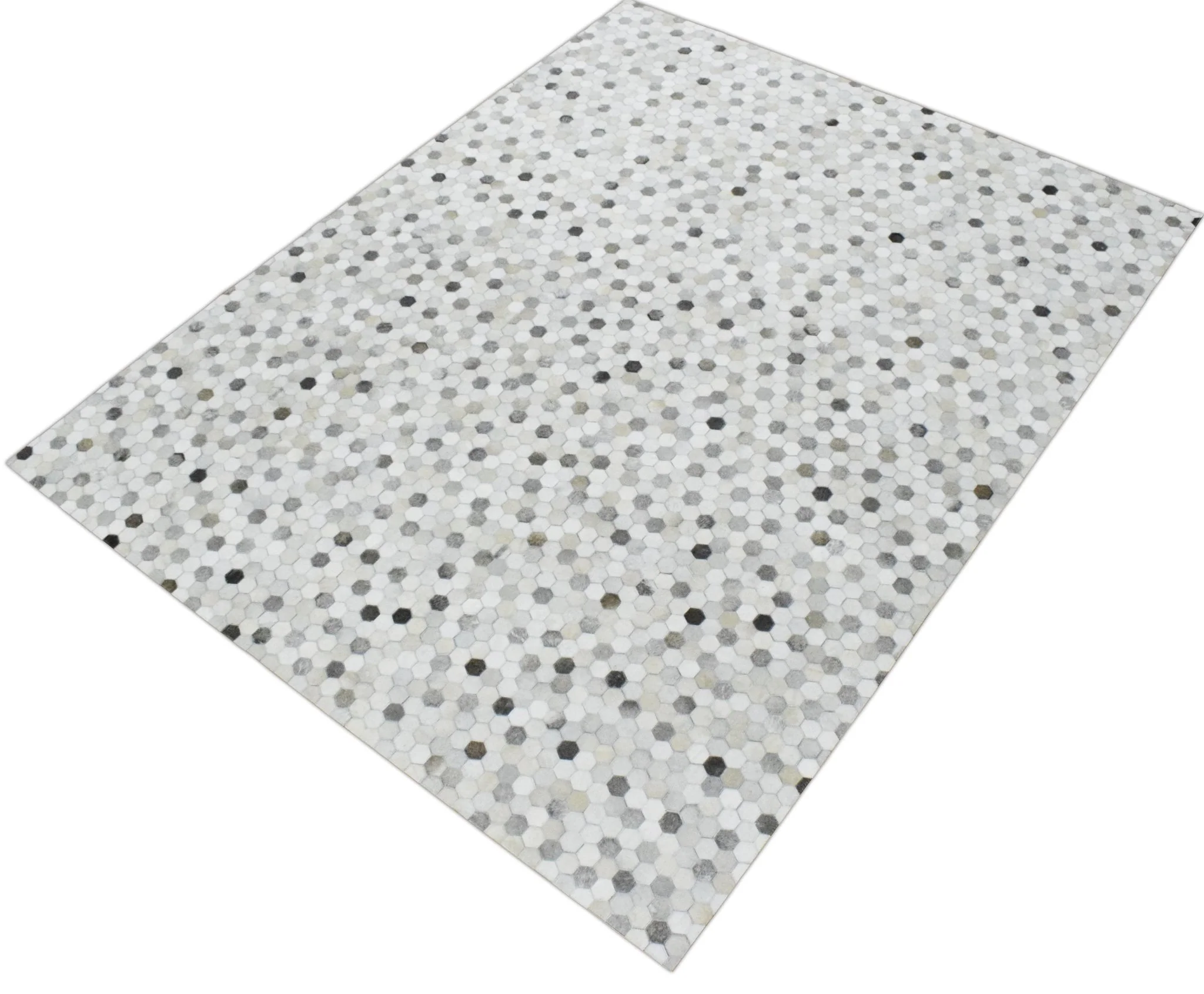 Handmade Hairon Genuine Leather Ivory and Silver Area Rug | LR1 - Image 4