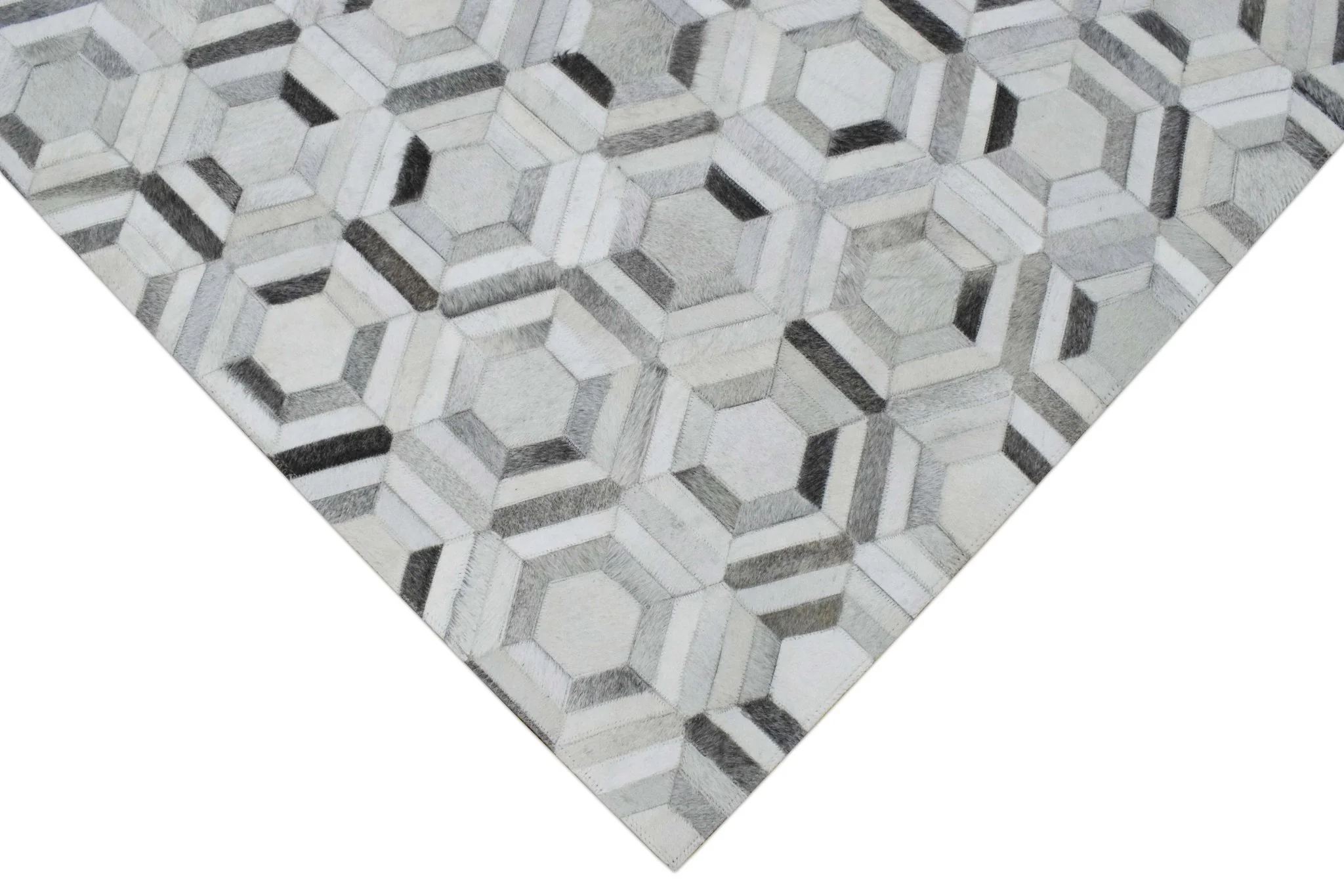 Modern Handmade Hairon Genuine Leather Ivory and Silver Area Rug | LR2 - Image 3