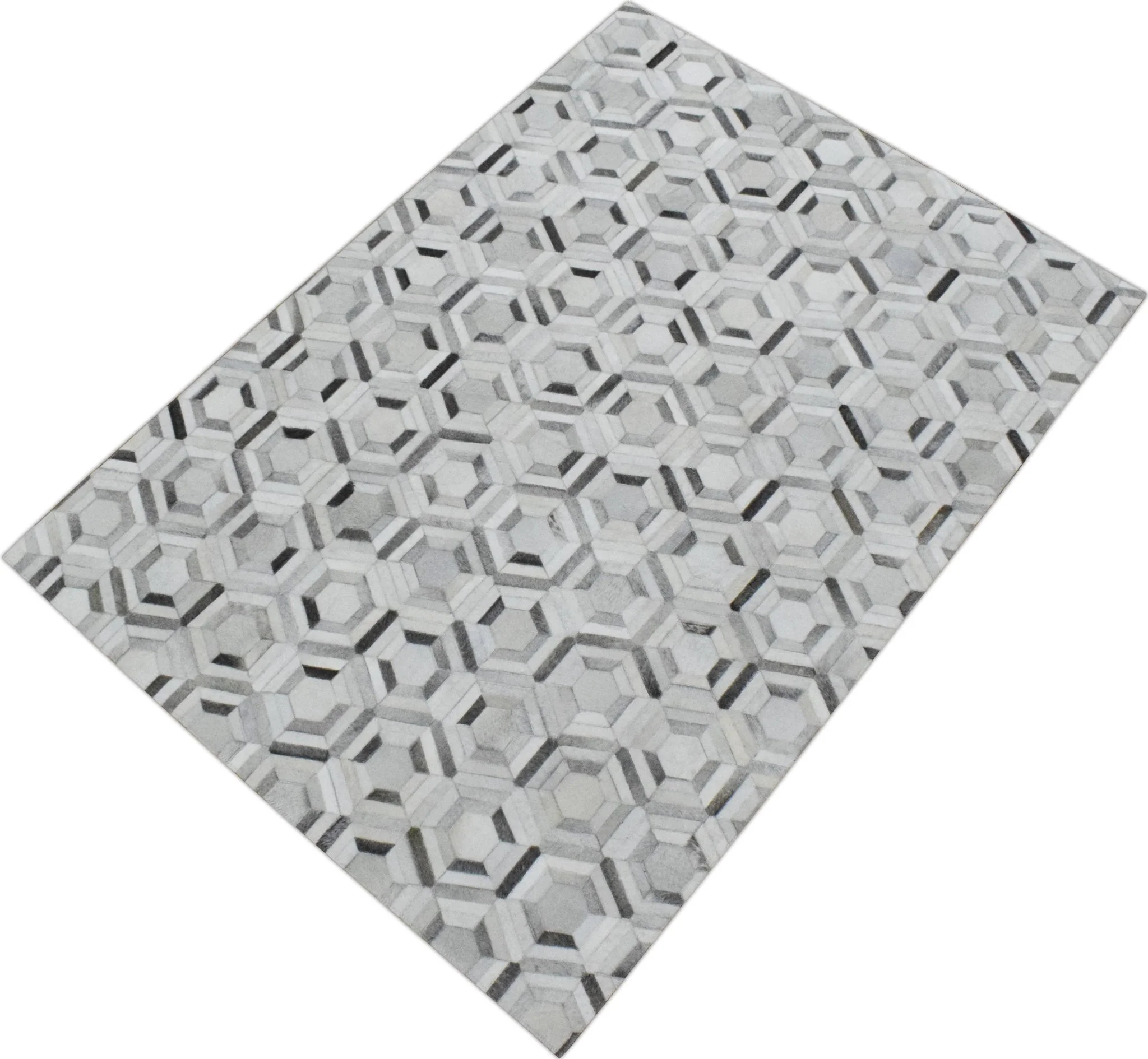 Modern Handmade Hairon Genuine Leather Ivory and Silver Area Rug | LR2 - Image 4