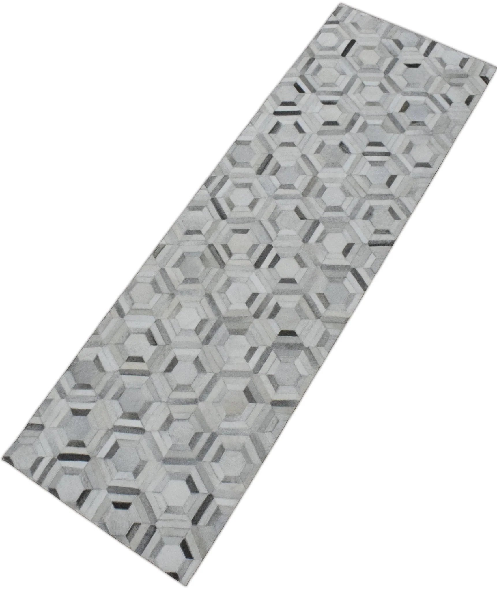 Modern Handmade Hairon Genuine Leather Ivory and Silver Area Rug | LR2 - Image 9