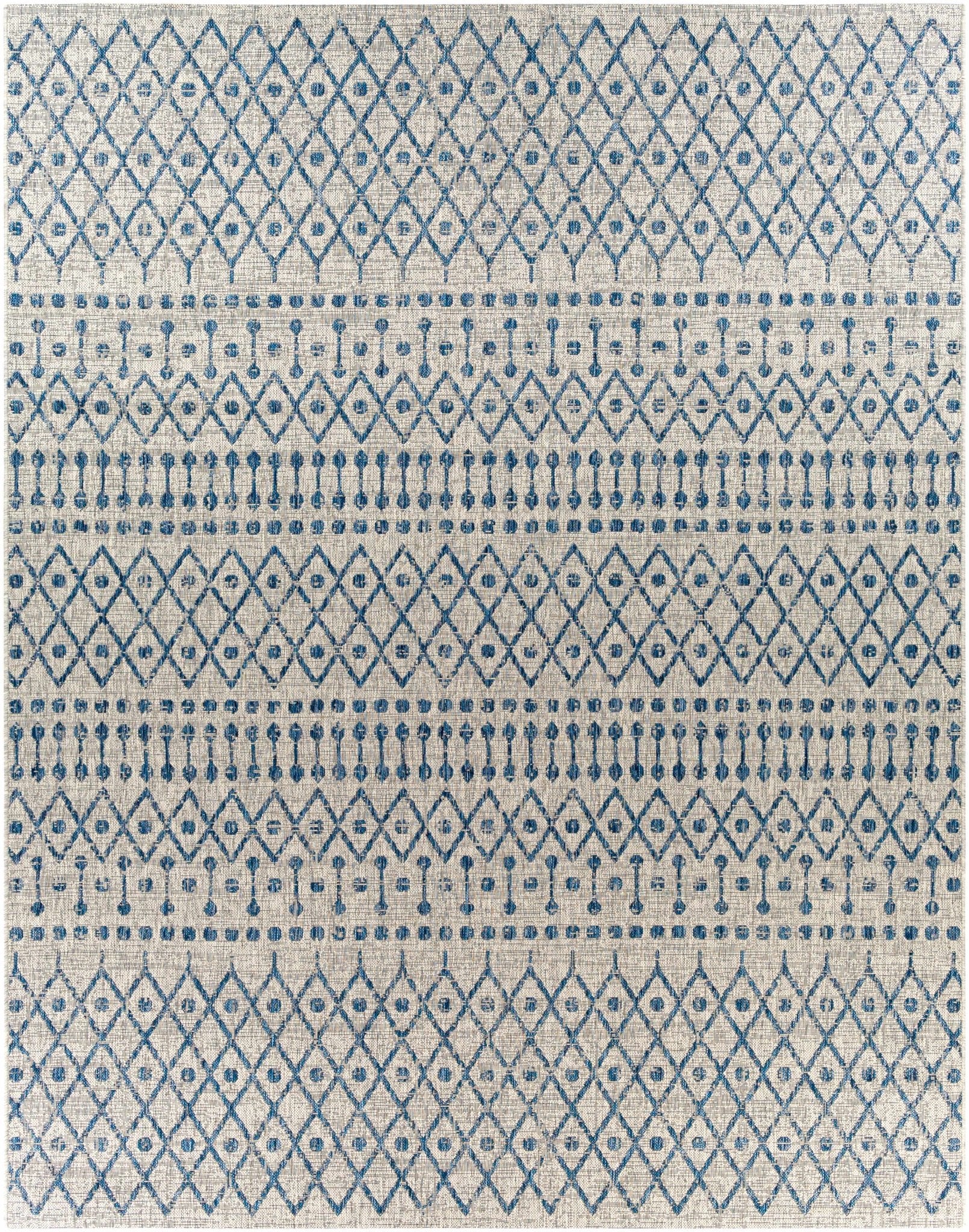 Newbern Modern Geometrical Blue And Gray Machine Woven Outdoor Rug - Image 10