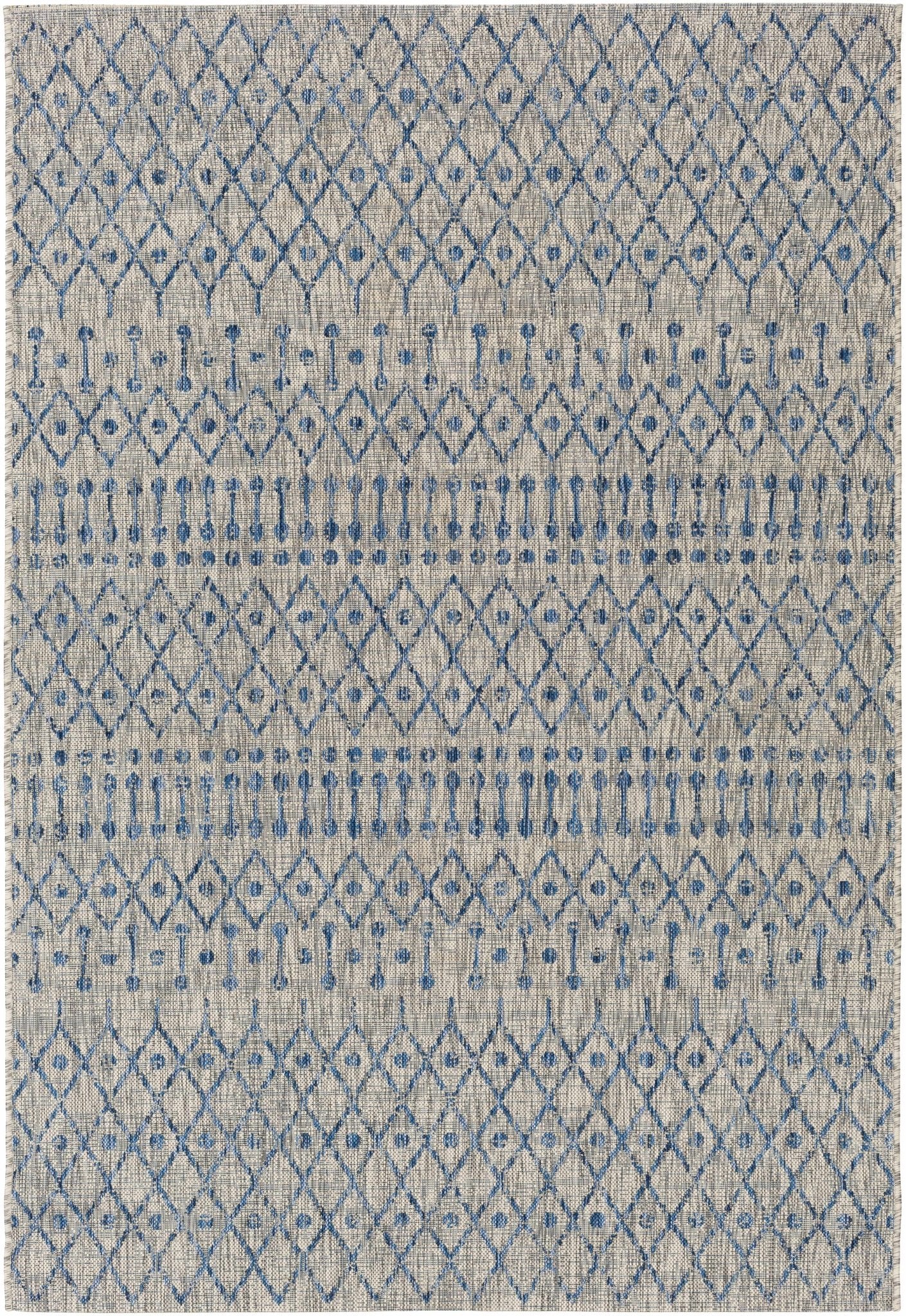 Newbern Modern Geometrical Blue And Gray Machine Woven Outdoor Rug - Image 7