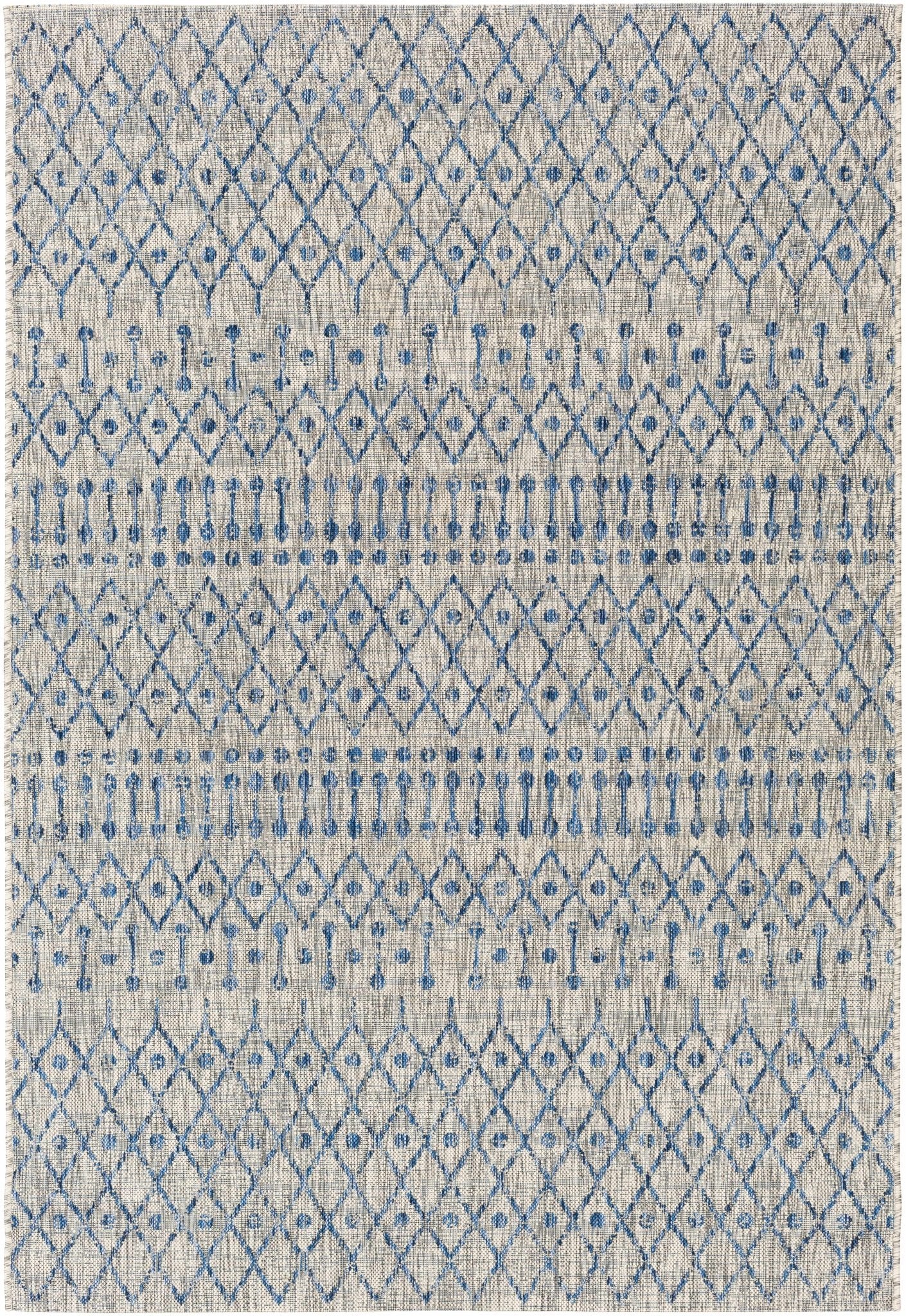 Newbern Modern Geometrical Blue And Gray Machine Woven Outdoor Rug - Image 9