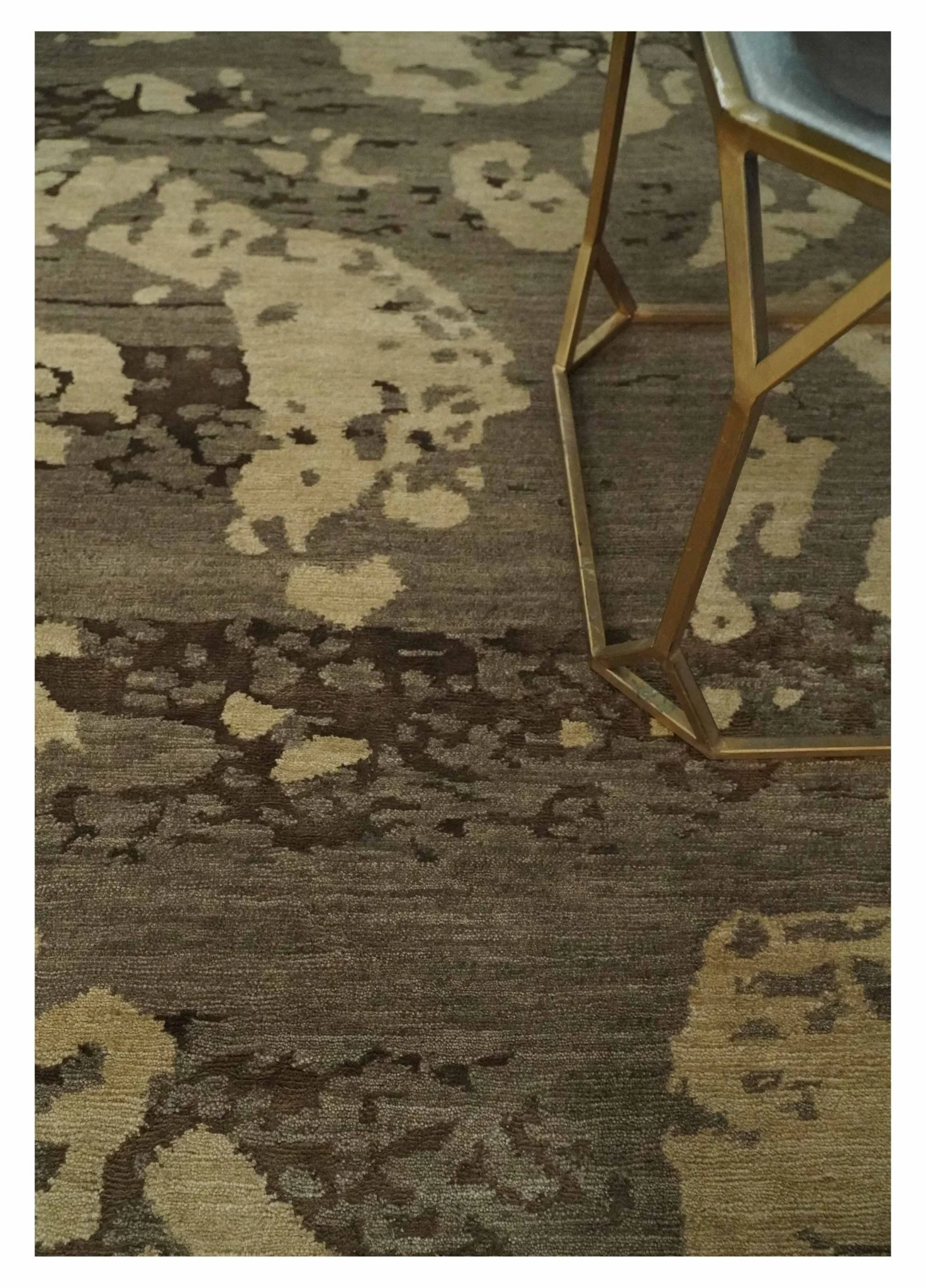 Olive and Brown Modern Abstract 5x8 Hand Knotted Wool and Silk Area Rug - Image 4