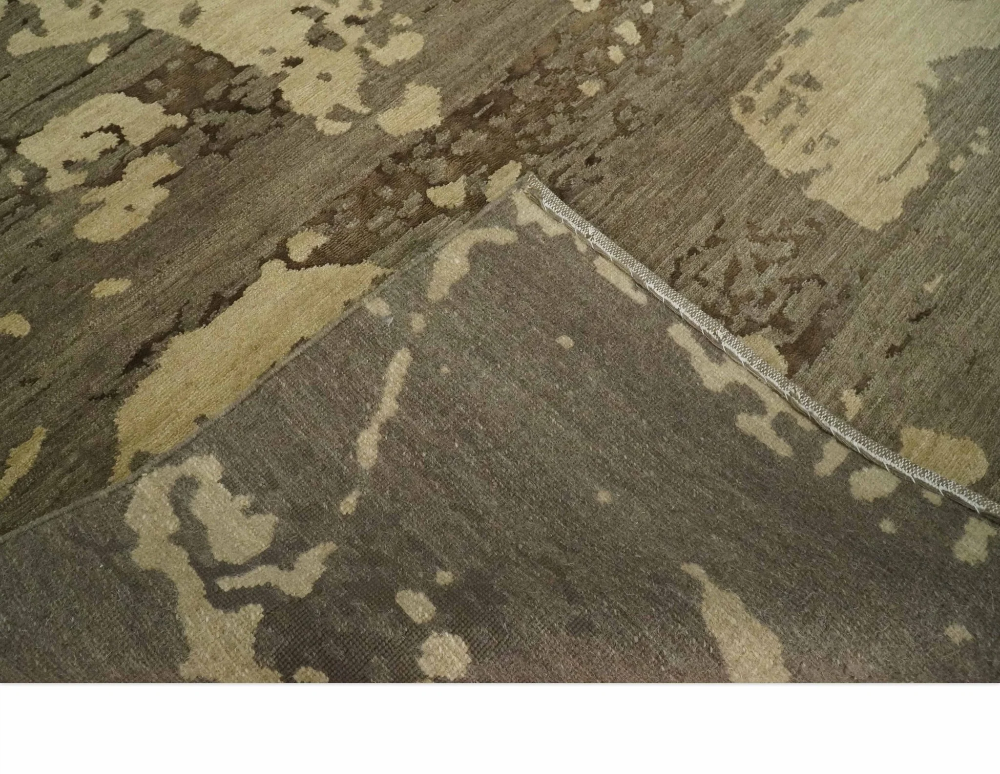 Olive and Brown Modern Abstract 5x8 Hand Knotted Wool and Silk Area Rug - Image 8