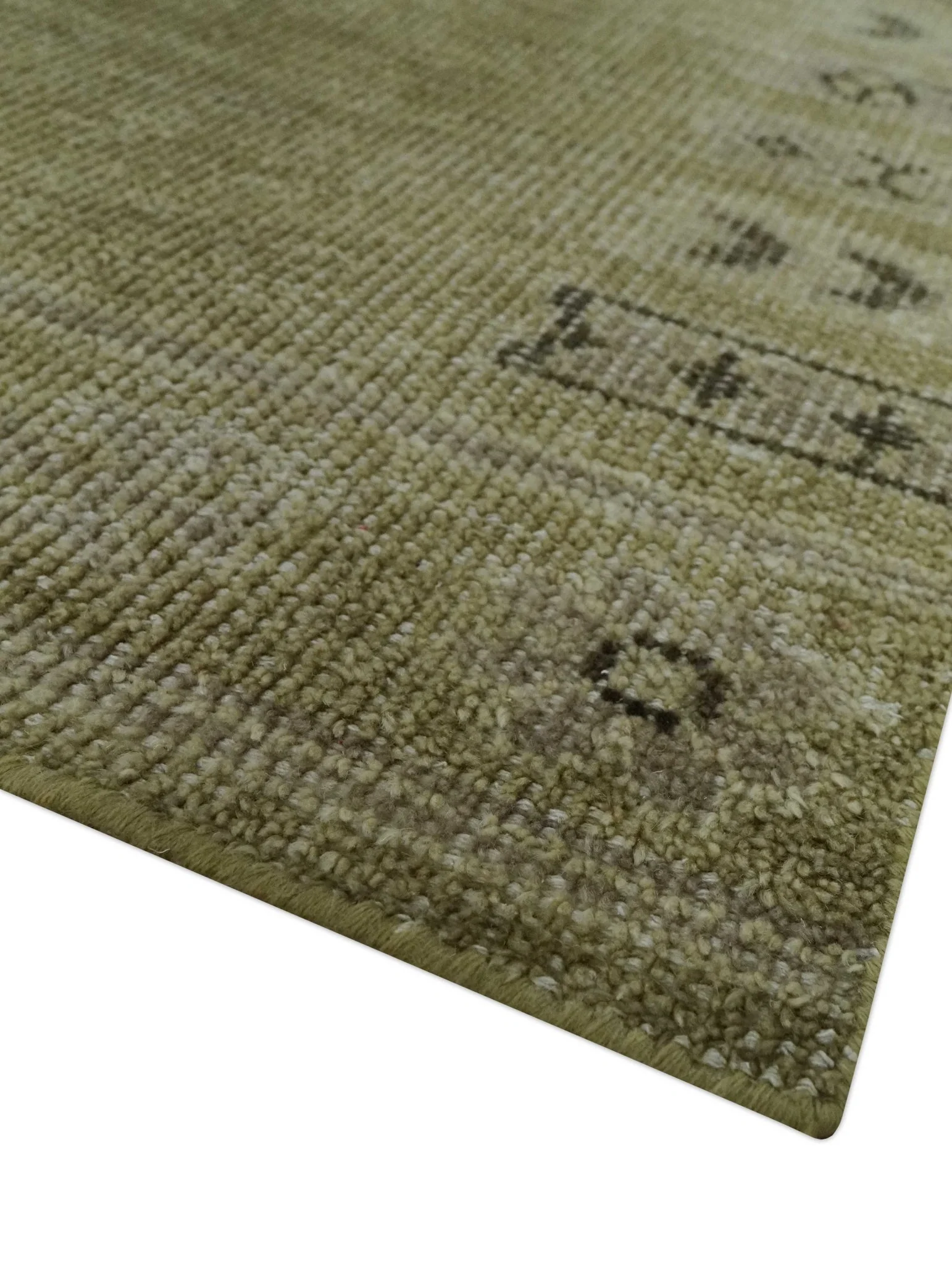 Warm Contemporary Hand Knotted Olive and Brown Design Custom Made Wool area rug - Image 4