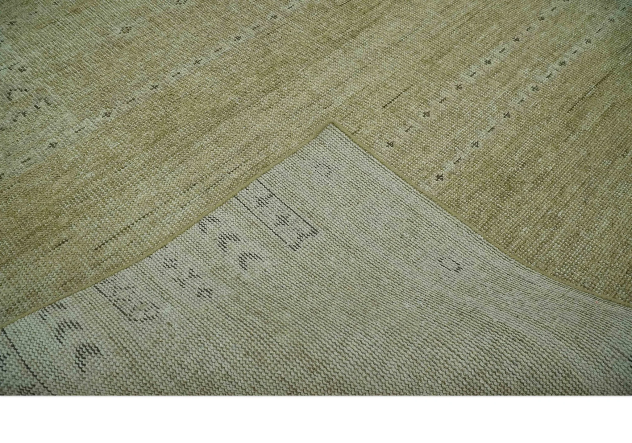 Warm Contemporary Hand Knotted Olive and Brown Design Custom Made Wool area rug - Image 6