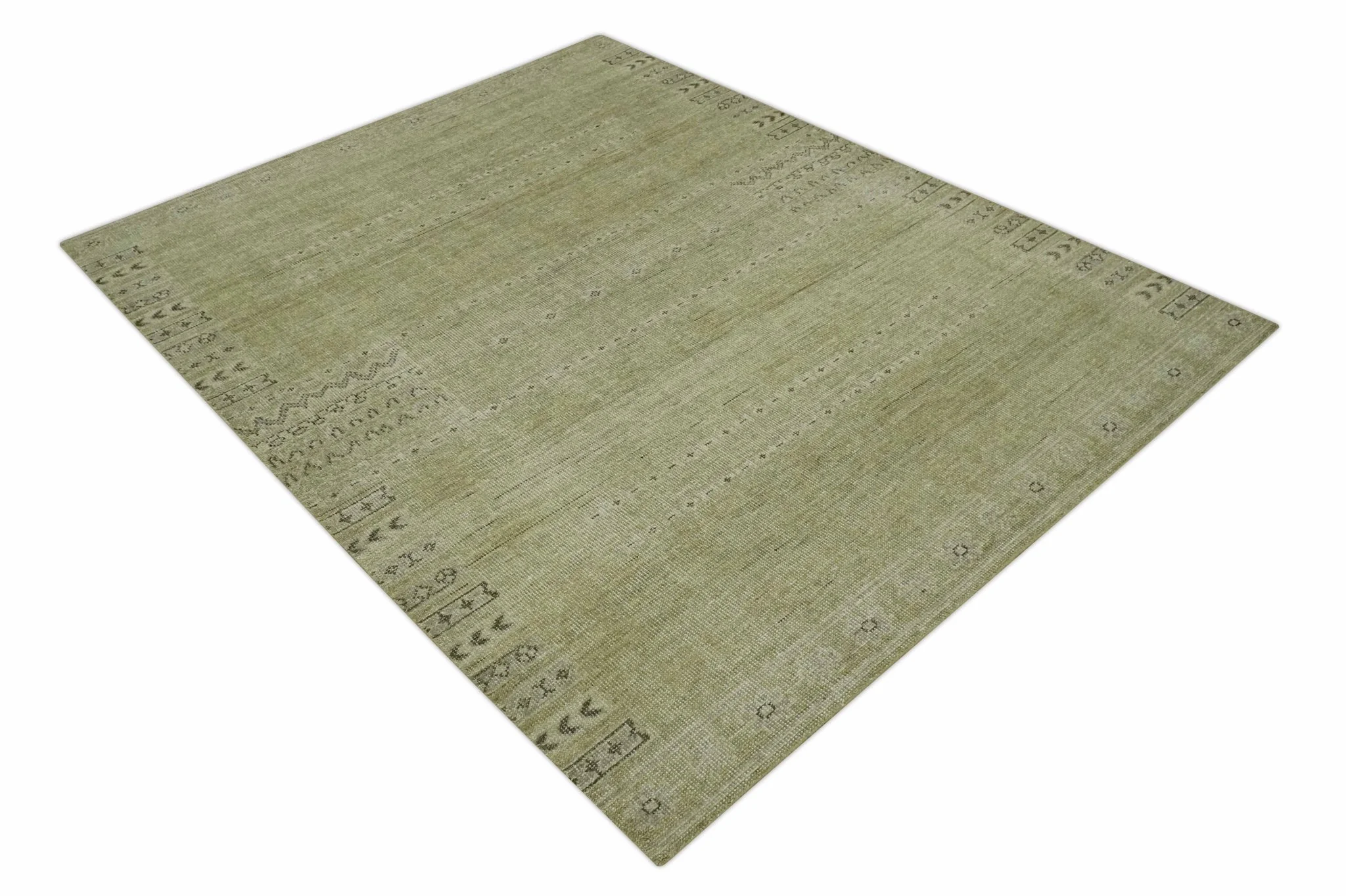 Warm Contemporary Hand Knotted Olive and Brown Design 8x10 Wool area rug - Image 8