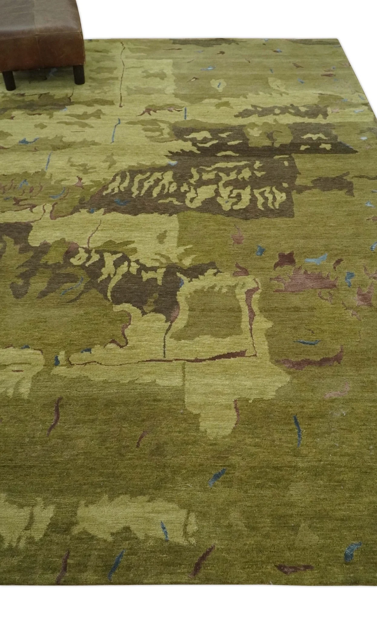 Olive and Brown Modern Abstract 6x9 Hand loom Wool and Silk Area Rug - Image 3