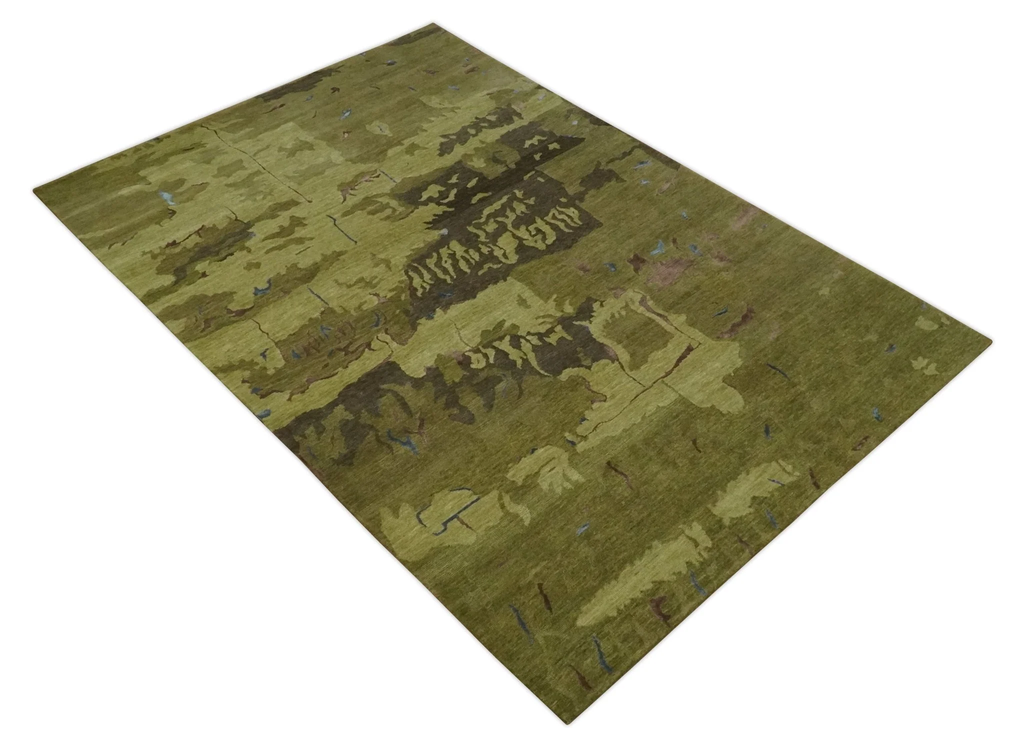 Olive and Brown Modern Abstract 6x9 Hand loom Wool and Silk Area Rug - Image 8