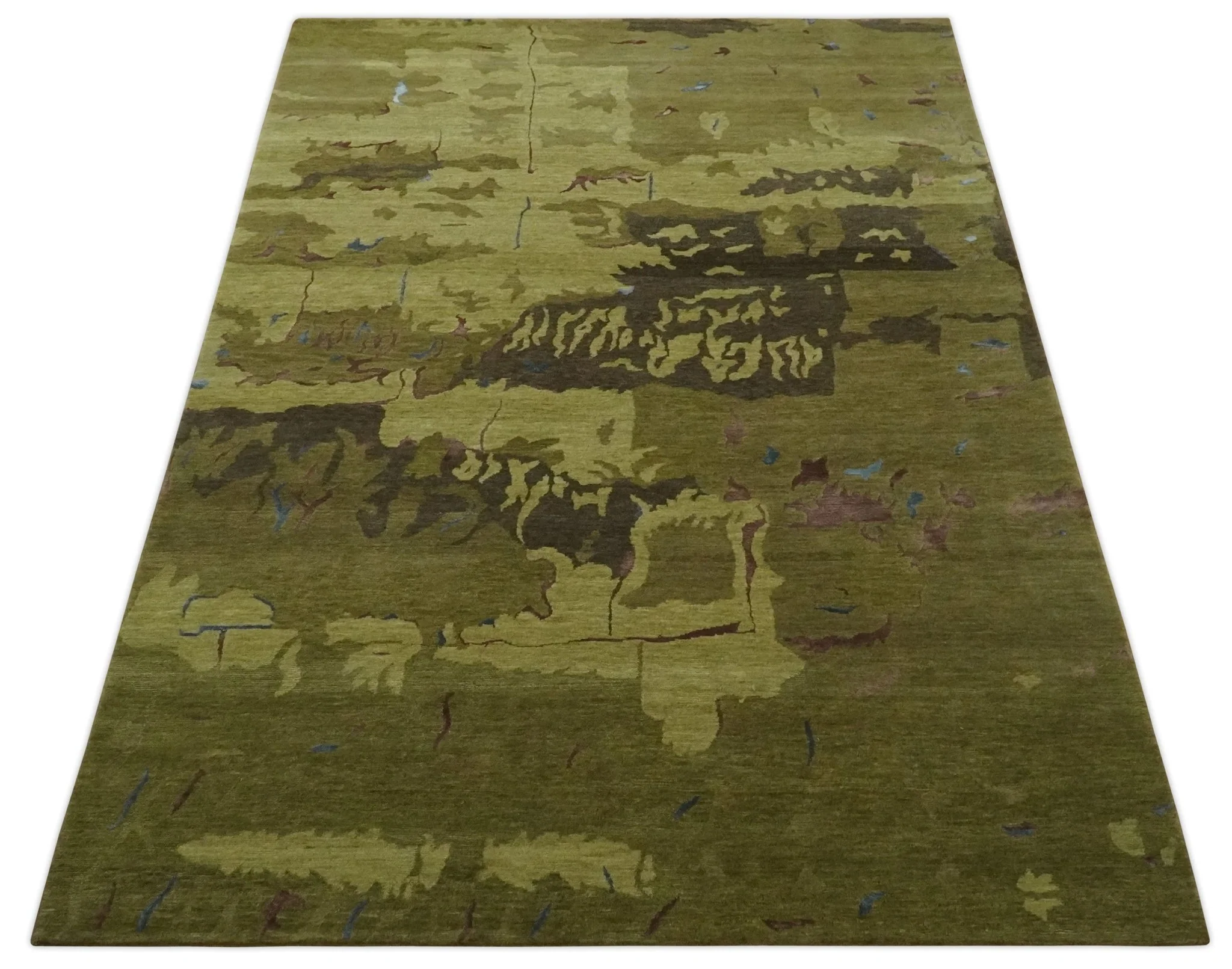 Olive and Brown Modern Abstract 6x9 Hand loom Wool and Silk Area Rug - Image 9